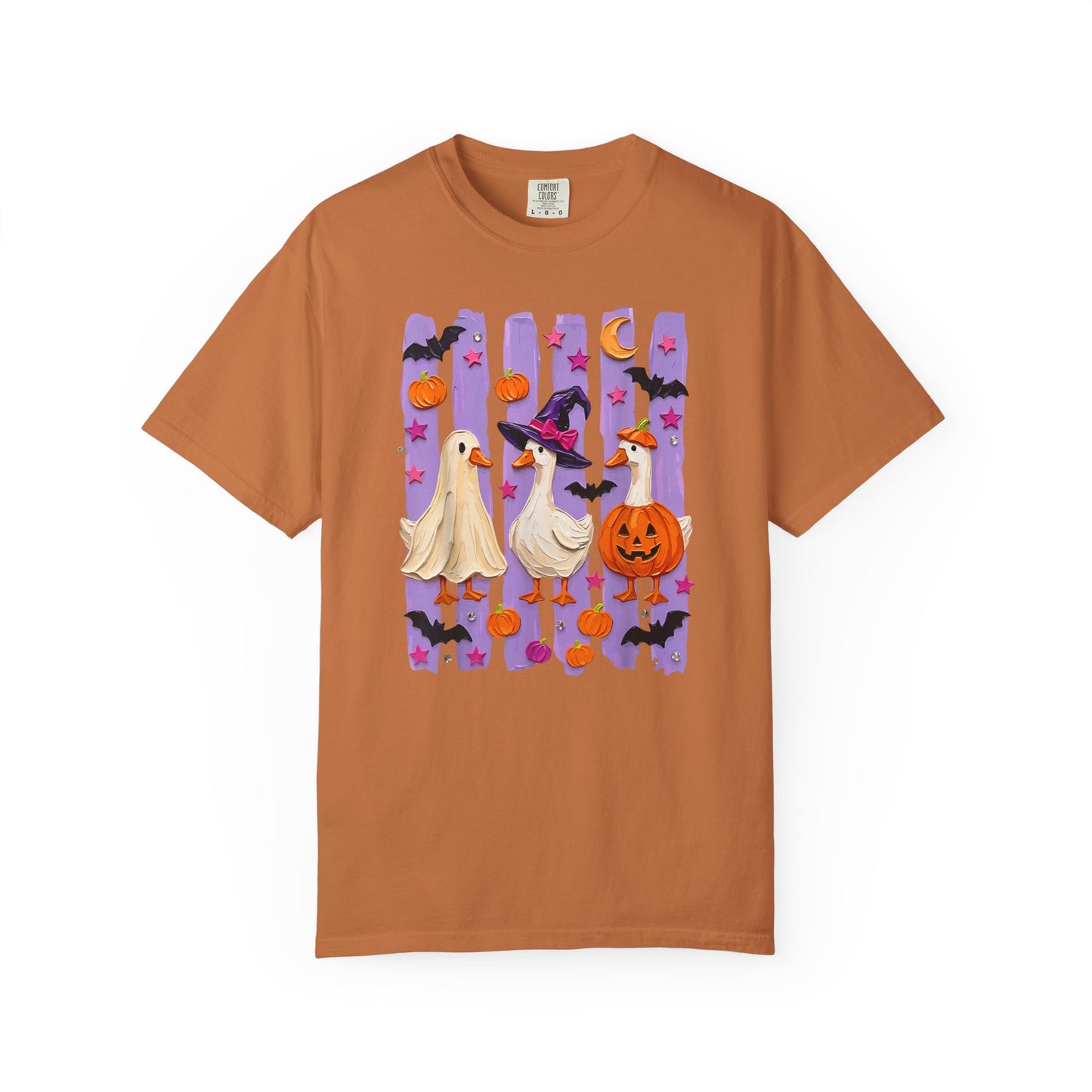 Halloween Goose T-Shirt — Cute Ghosts, Witch Hat & Pumpkin Design