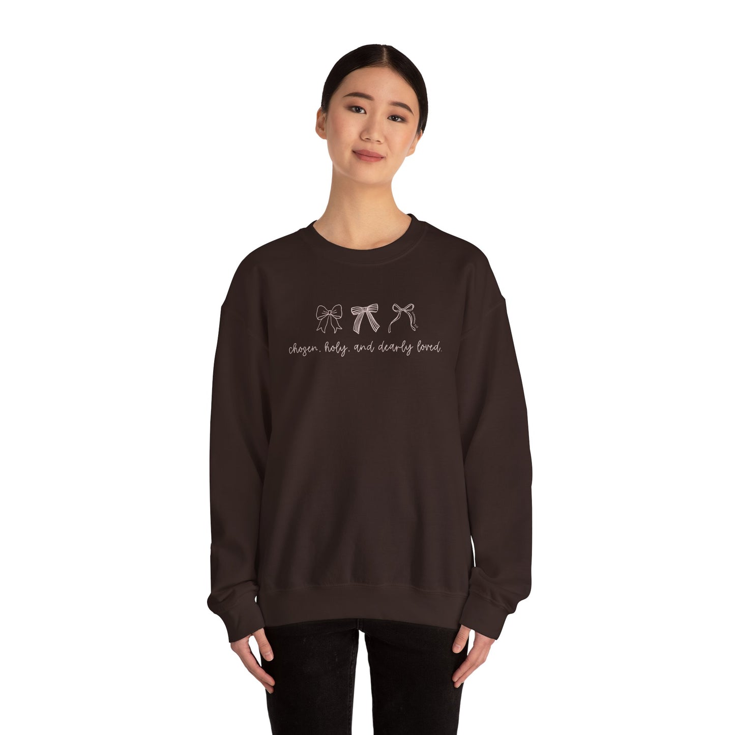 Chosen, Holy, & Dearly Loved Script Bows Crewneck Sweatshirt