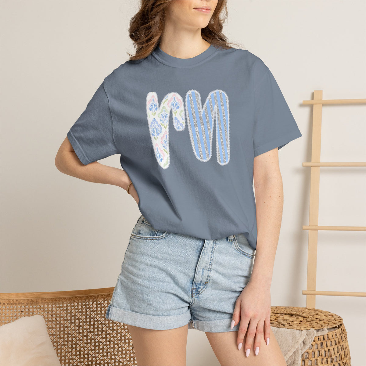 Retro 'RN' Floral Graphic T-Shirt — Garment-Dyed Casual Tee