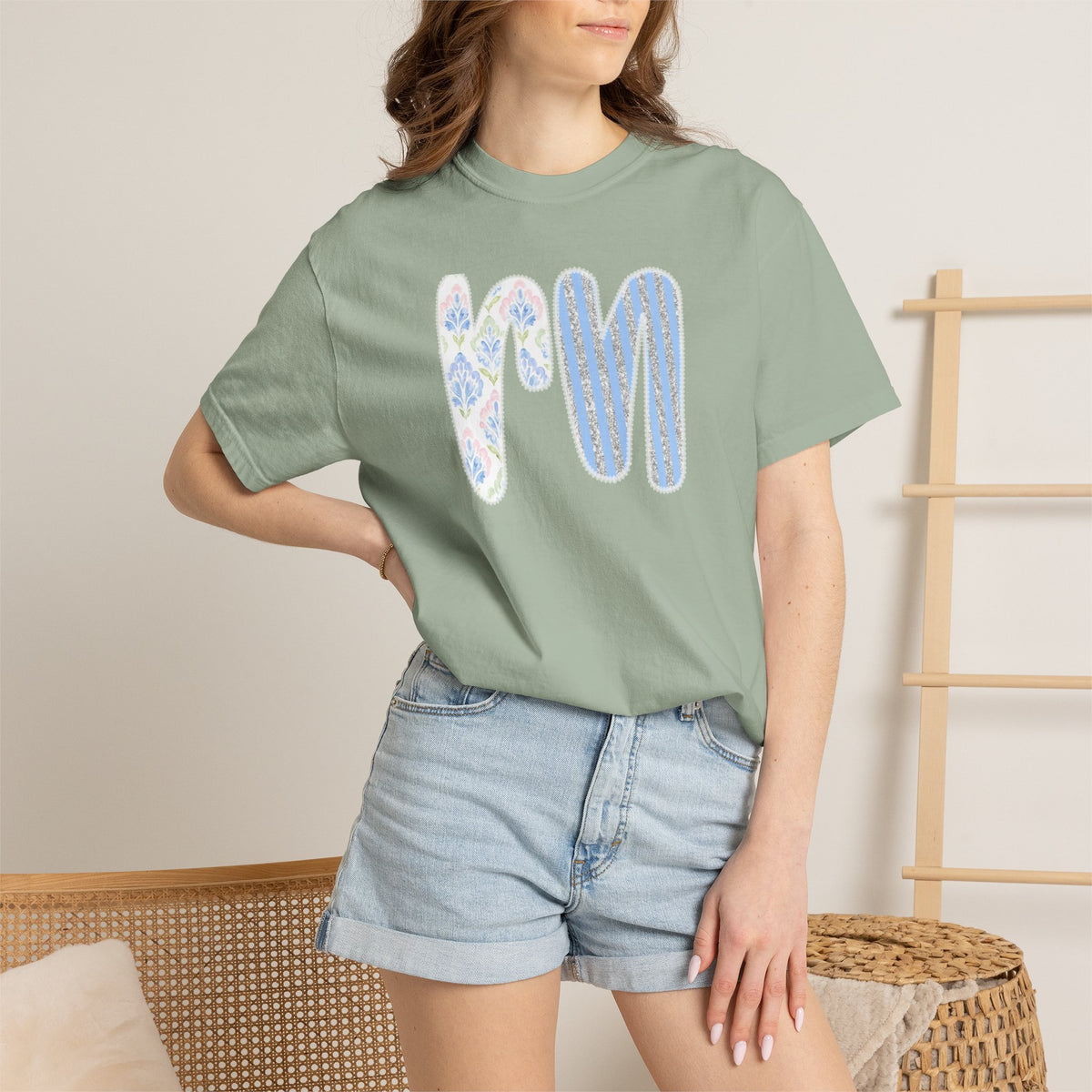 Retro 'RN' Floral Graphic T-Shirt — Garment-Dyed Casual Tee
