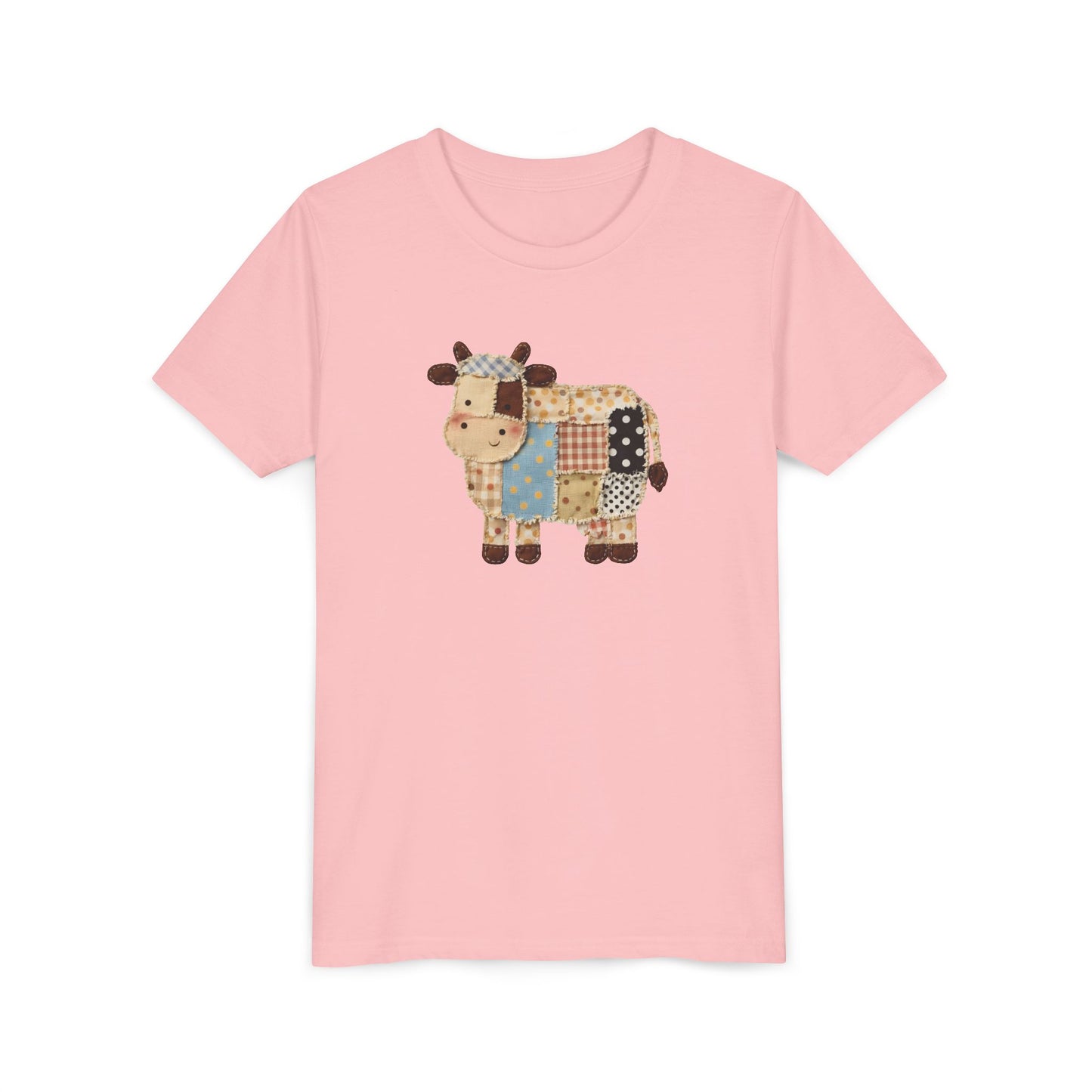 Kids Cow Patchwork Print T-Shirt – Cute Patchwork Calf Graphic Youth Tee