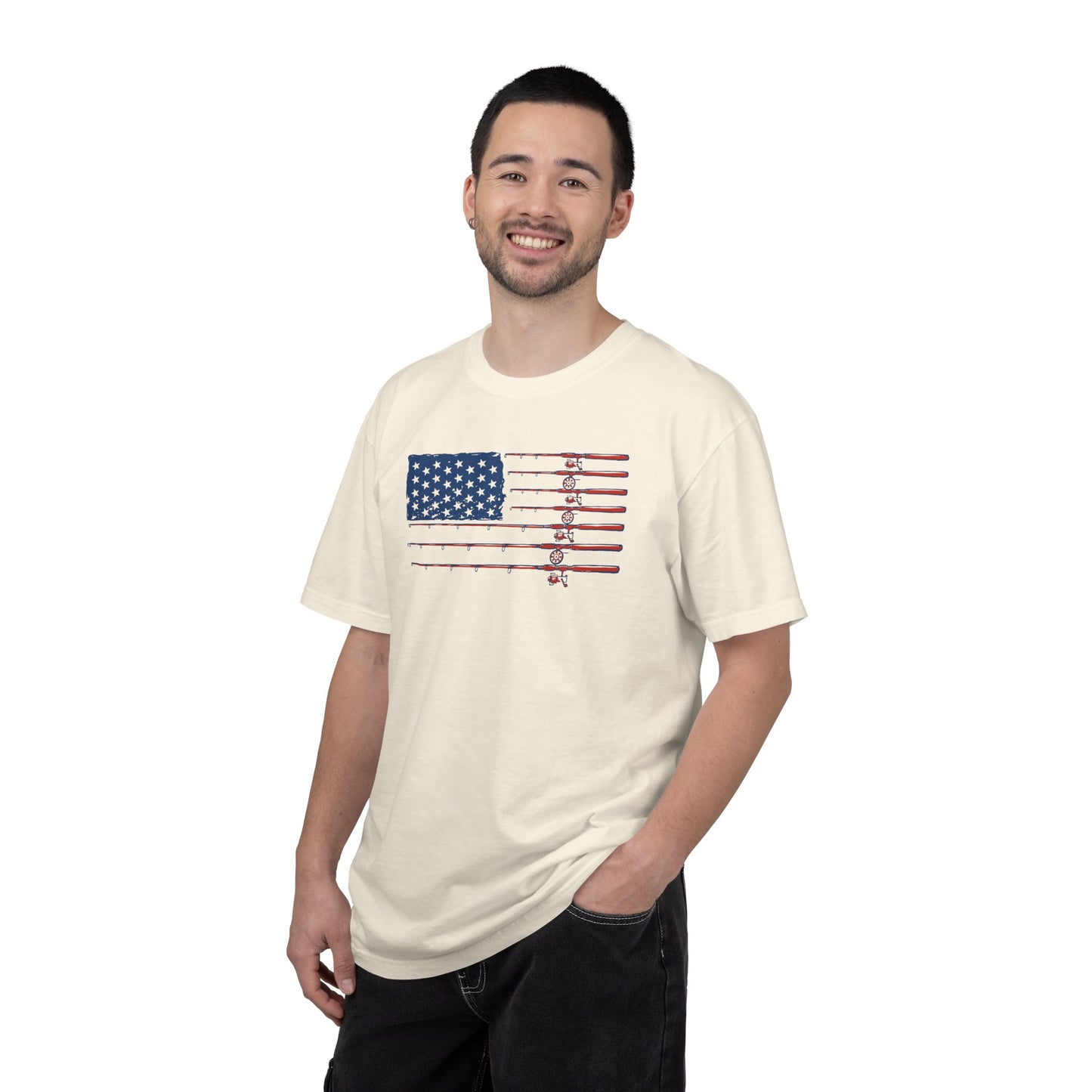 American Fishing Flag T-Shirt — Patriotic Bass Rods Graphic Tee