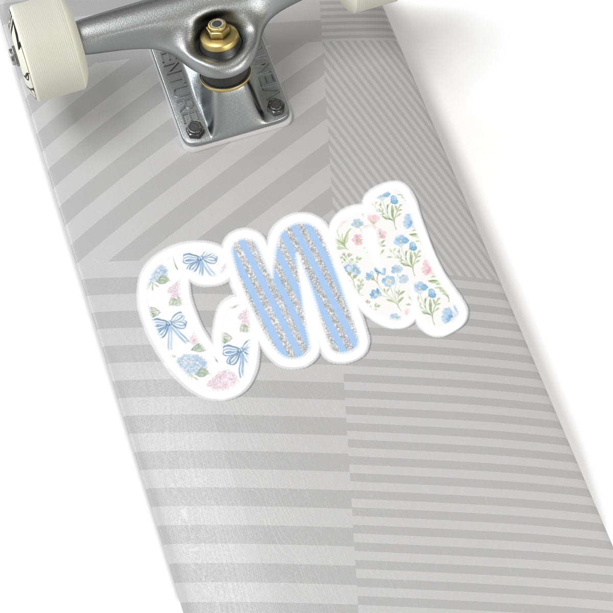 Floral Monogram 'CNA' Kiss-Cut Sticker — Blue Vintage Flowers Laptop Decal
