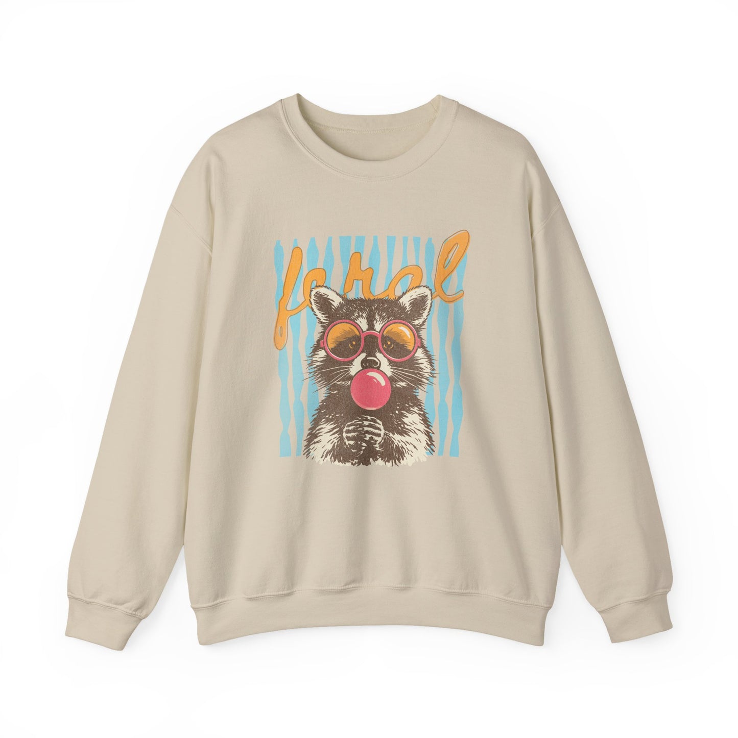Crewneck Sweatshirt — Retro Raccoon Bubblegum Design