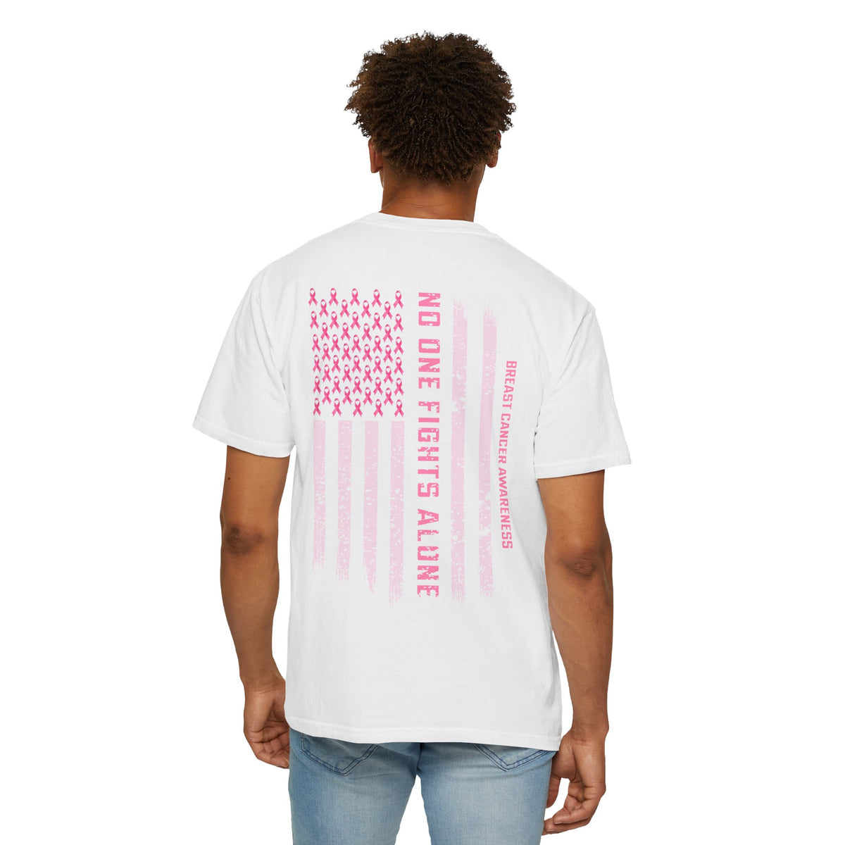 Breast Cancer Awareness T-Shirt — "No One Fights Alone" Flag Tee