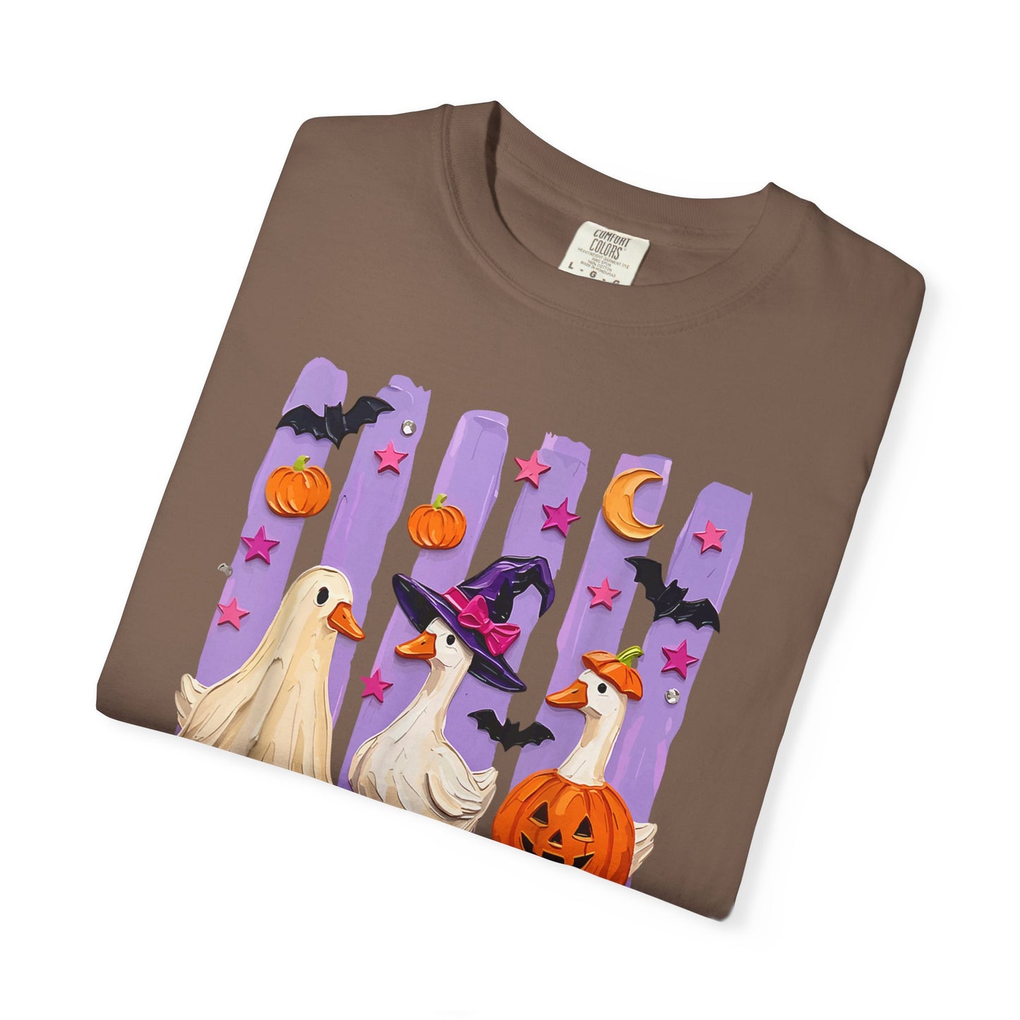Halloween Goose T-Shirt — Cute Ghosts, Witch Hat & Pumpkin Design