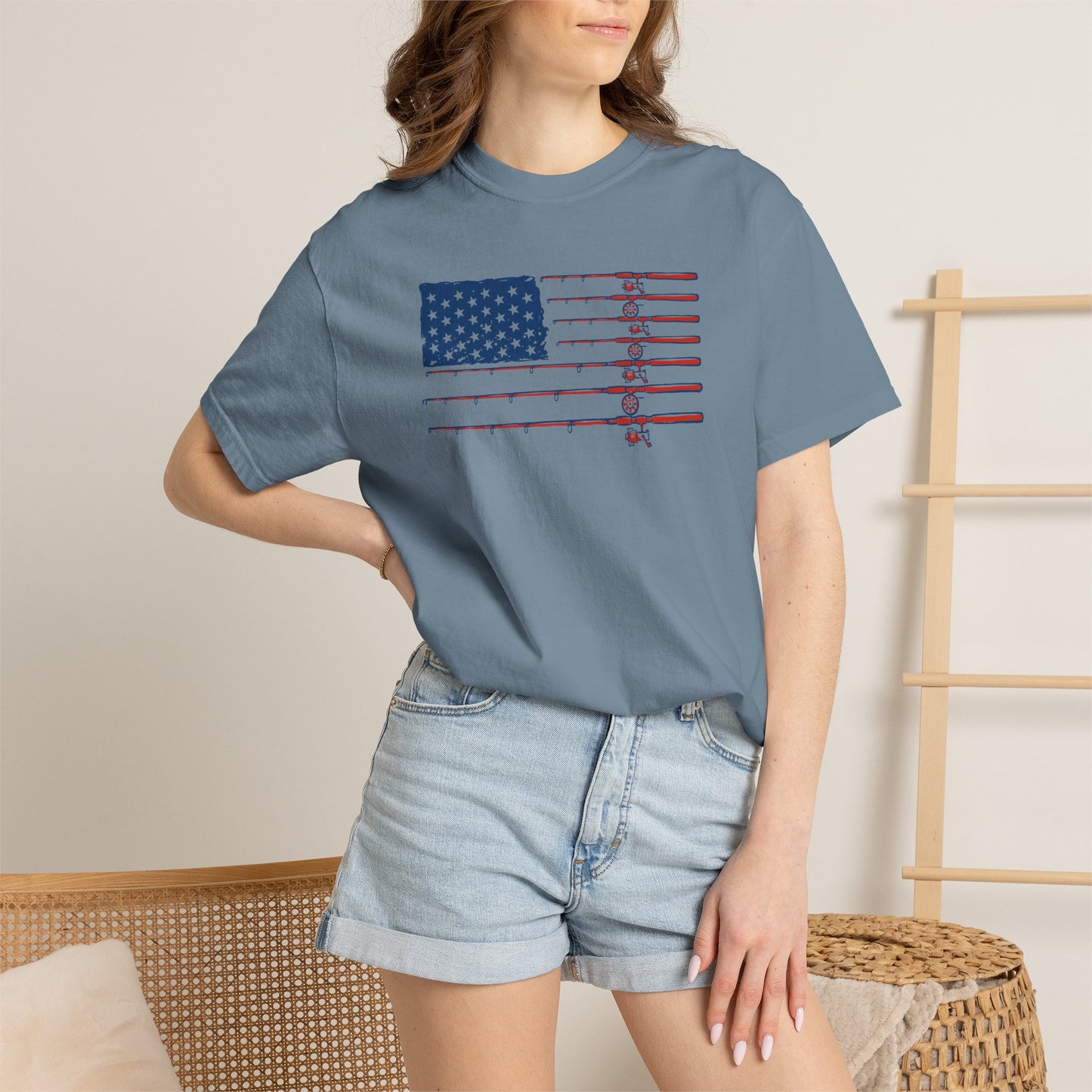 American Fishing Flag T-Shirt — Patriotic Bass Rods Graphic Tee