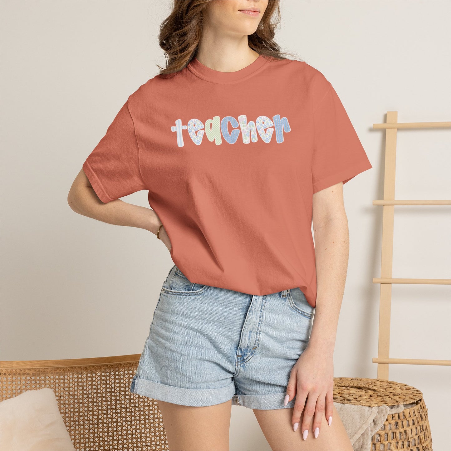Teacher Floral Bubble Text T-Shirt — Cute Teacher Gift Tee