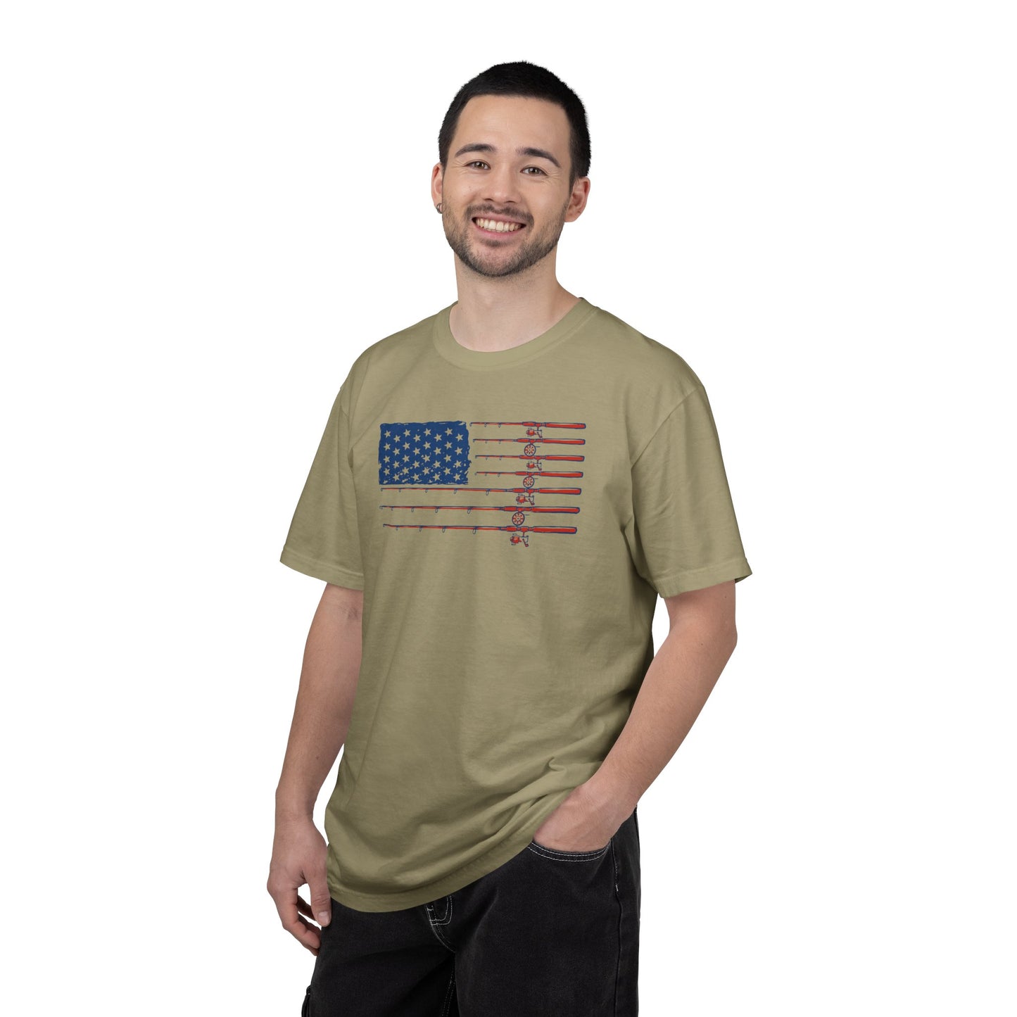 American Fishing Flag T-Shirt — Patriotic Bass Rods Graphic Tee