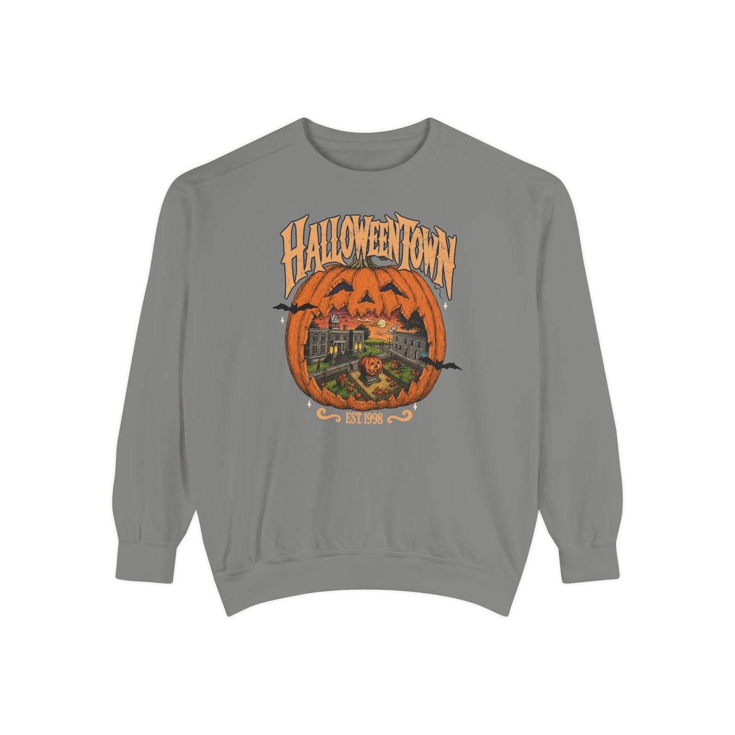 Halloweentown Pumpkin Crewneck Sweatshirt — Vintage Spooky Town Graphic