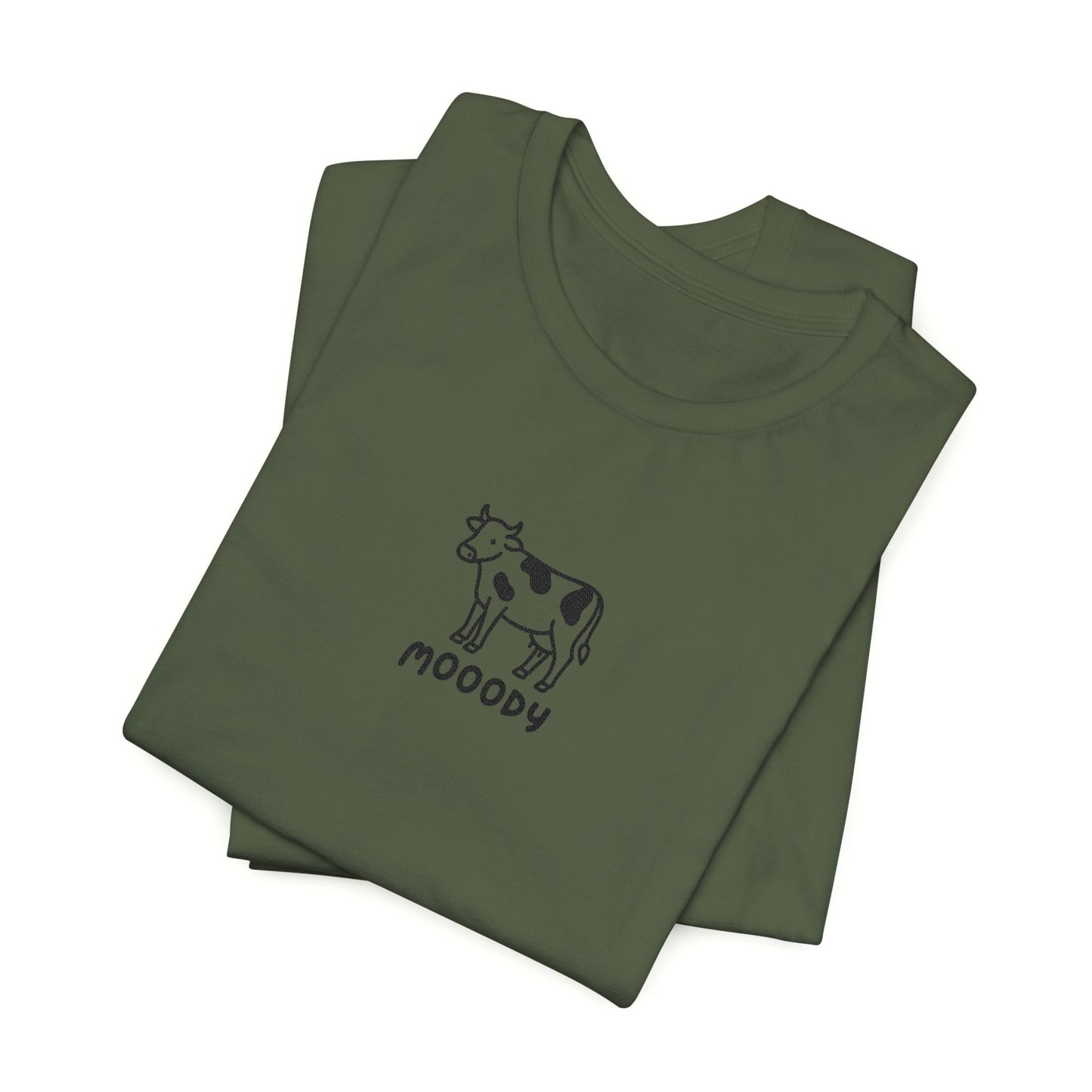 Cowpens Cow Tee – 'Mooody' Minimalist Embroidered Graphic T-Shirt