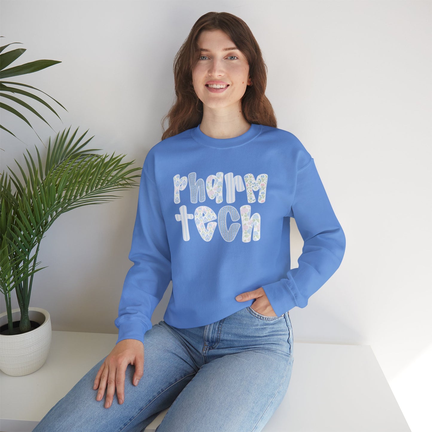 Pharm Tech Floral Crewneck Sweatshirt — Cute Pharmacy Technician Gift
