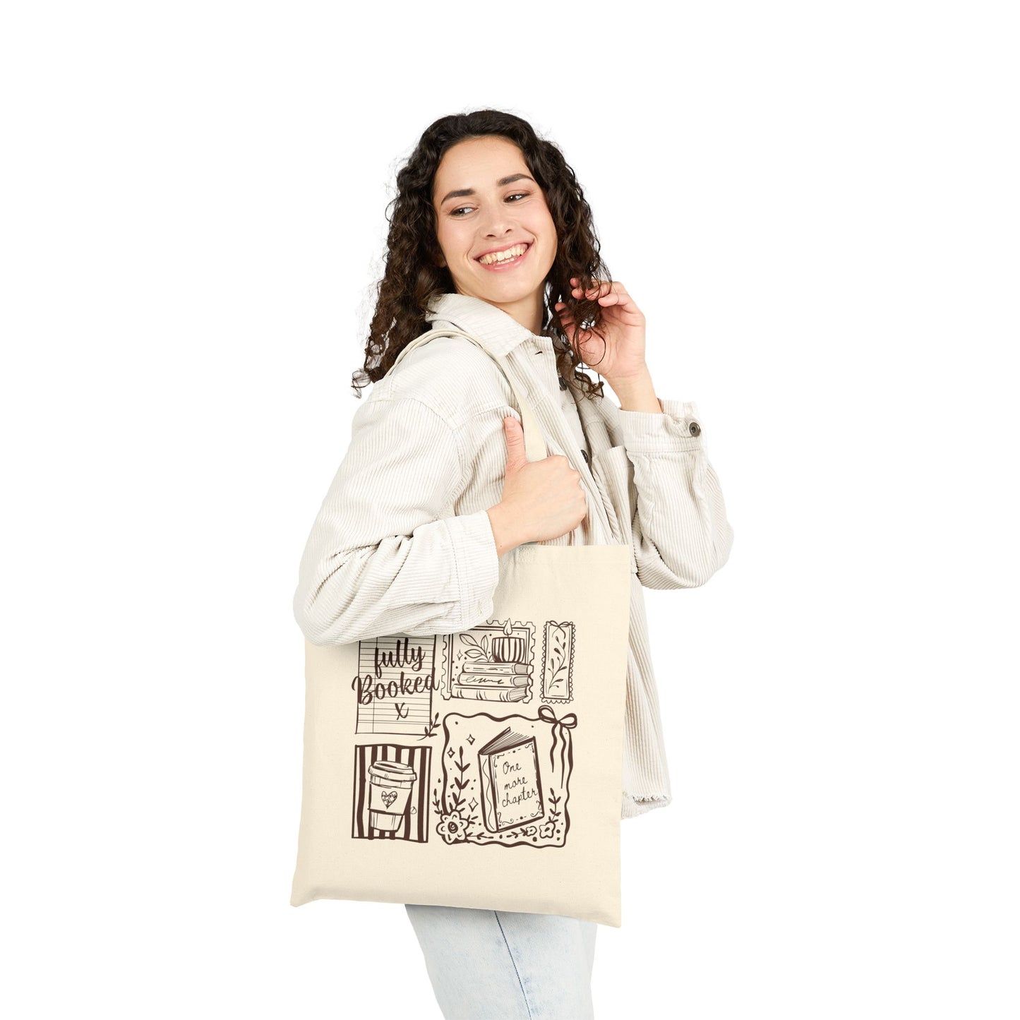 Tote Bag — 'Fully Booked' Library Illustrated Book Lover Canvas Tote