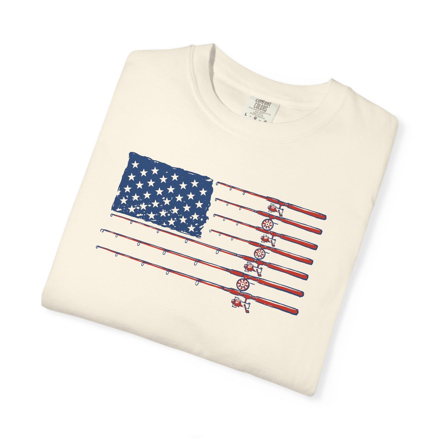 American Fishing Flag T-Shirt — Patriotic Bass Rods Graphic Tee