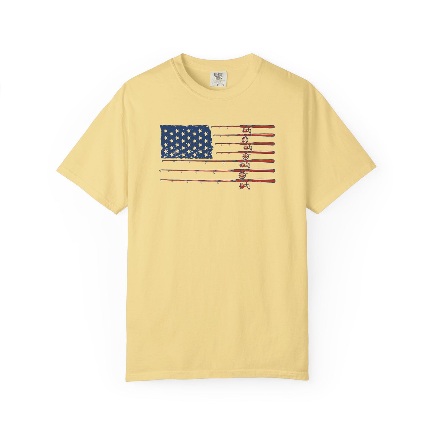 American Fishing Flag T-Shirt — Patriotic Bass Rods Graphic Tee