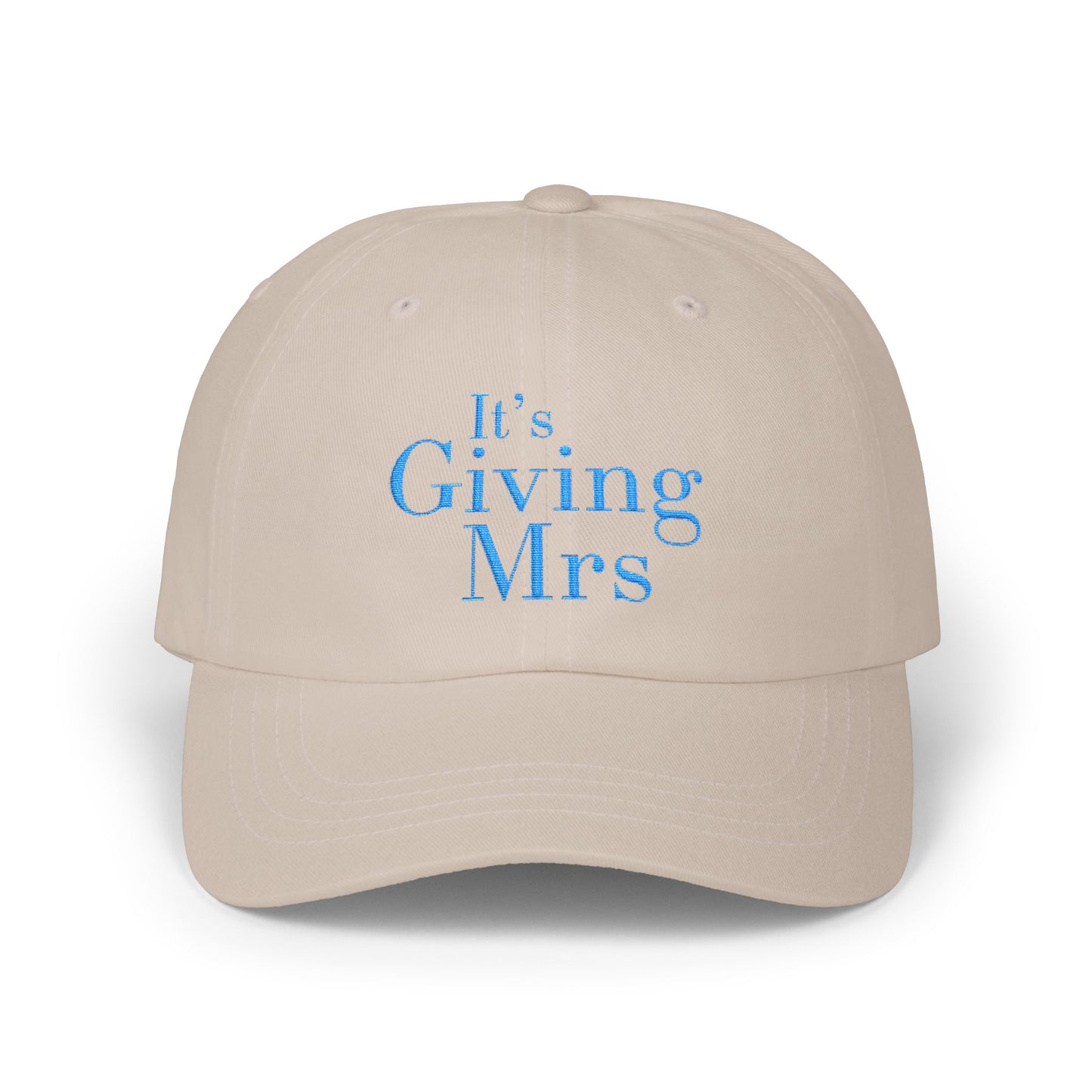 Dad Cap — "It's Giving Mrs" Embroidered White Baseball Hat