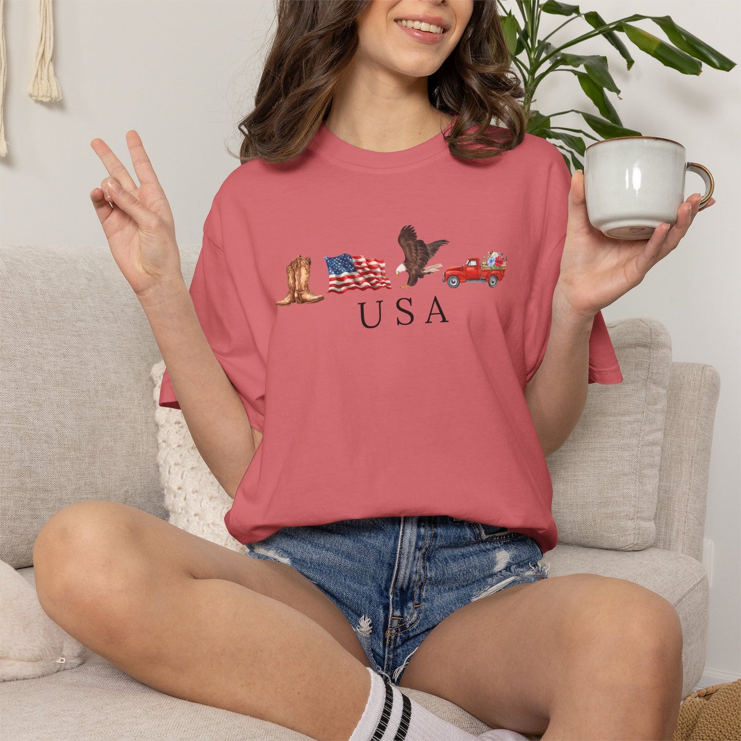 USA Americana Graphic T-Shirt — Boots, Flag, Eagle & Truck Design