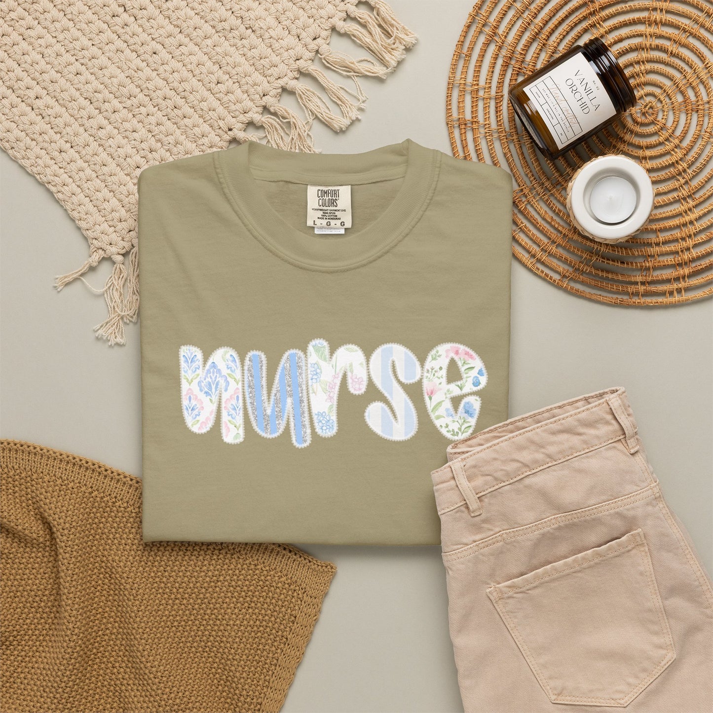 Nurse Floral Script T‑Shirt — Healthcare Appreciation