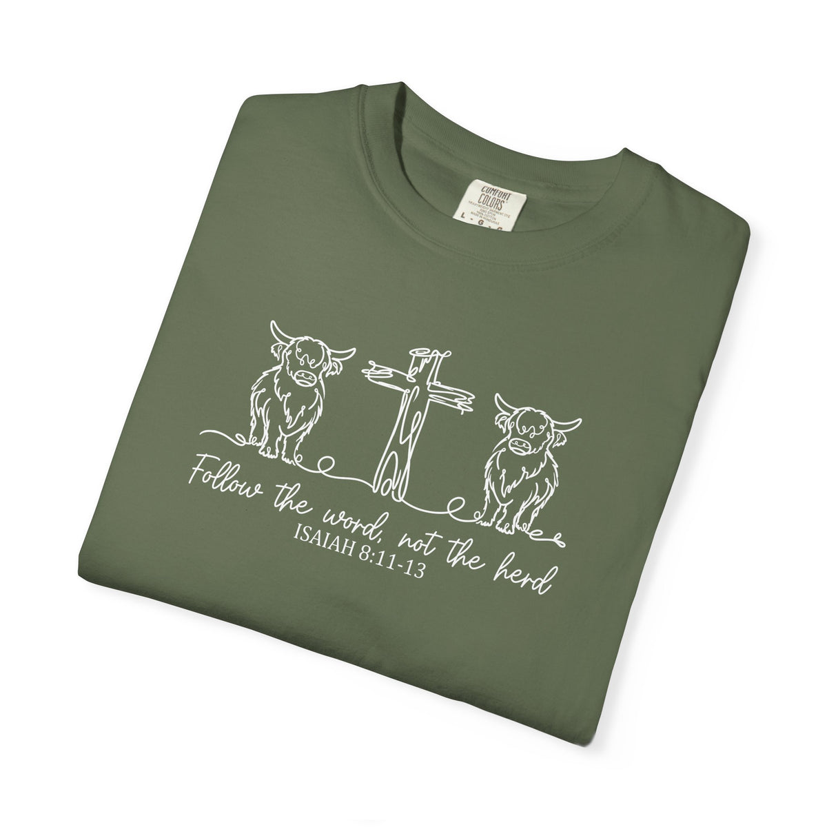 Christian Cross & Cow T-Shirt — "Follow the Word, Not the Herd" Graphic Tee