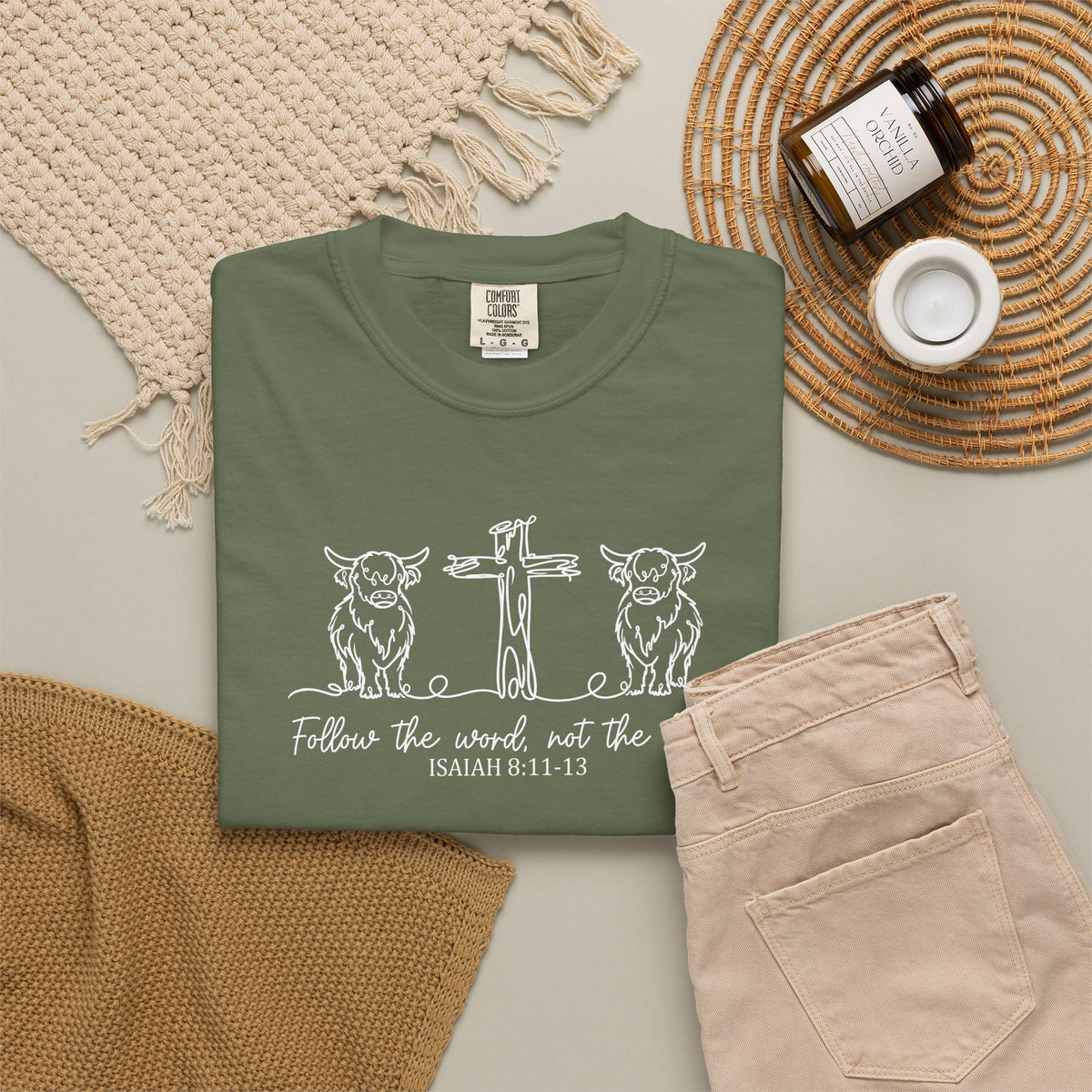 Christian Cross & Cow T-Shirt — "Follow the Word, Not the Herd" Graphic Tee