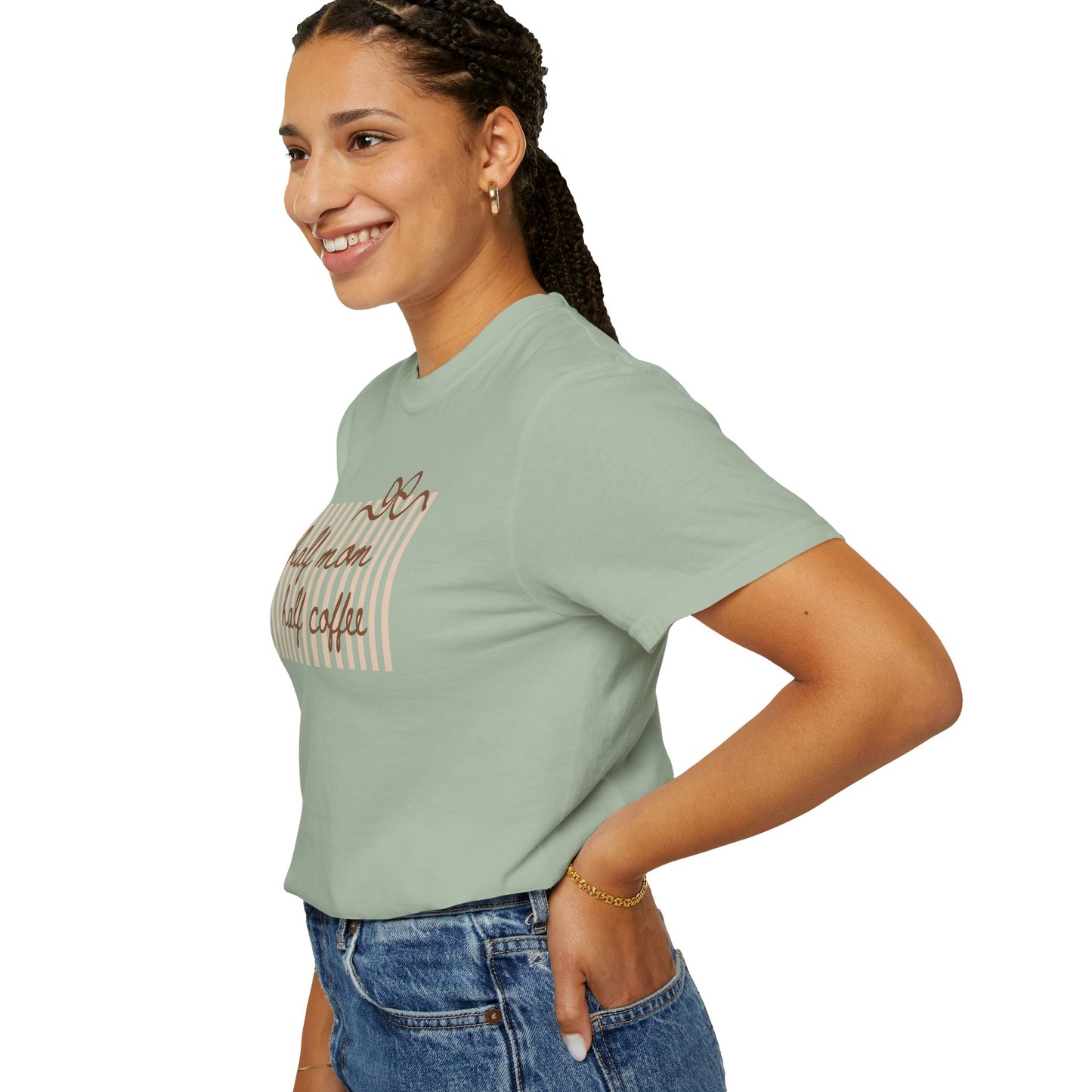 Half Mom Half Coffee T-Shirt — Cute Striped Coffee Mom Tee