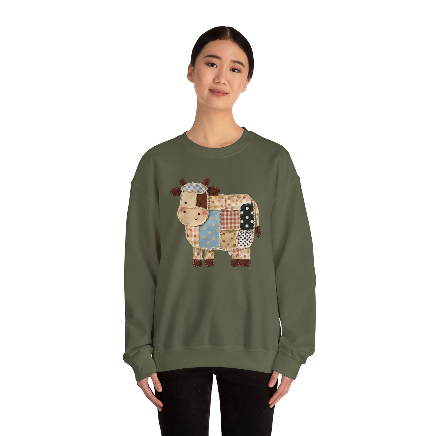 Patchwork Cow Print Sweatshirt — Cute Farm Animal Crewneck