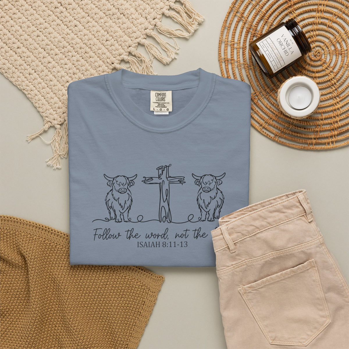 Christian Cross & Cow T-Shirt — "Follow the Word, Not the Herd" Graphic Tee