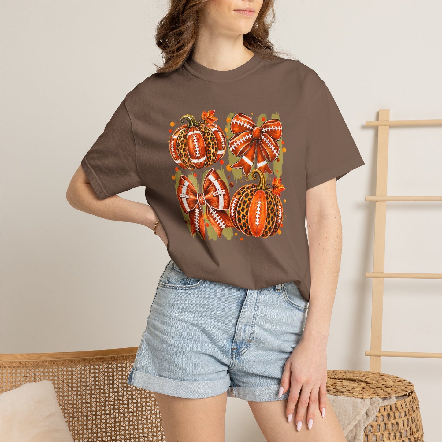 Pumpkin Patch Fall Football T-Shirt — Rustic Orange Autumn Pumpkins Tee
