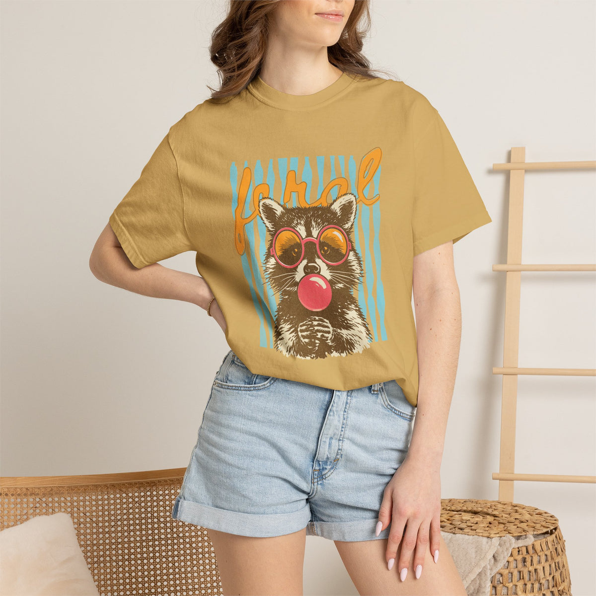 Raccoon Bubblegum Tee — Vintage Sunglasses Graphic T-Shirt