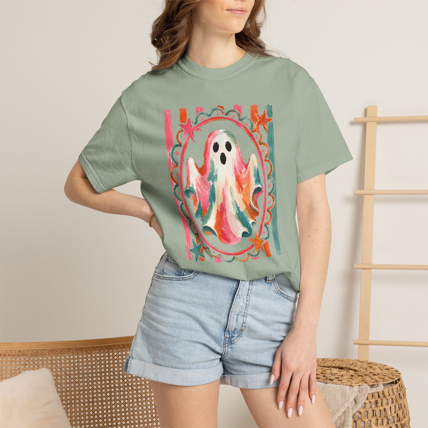 Watercolor Ghost Tee — Colorful Halloween Graphic T-Shirt