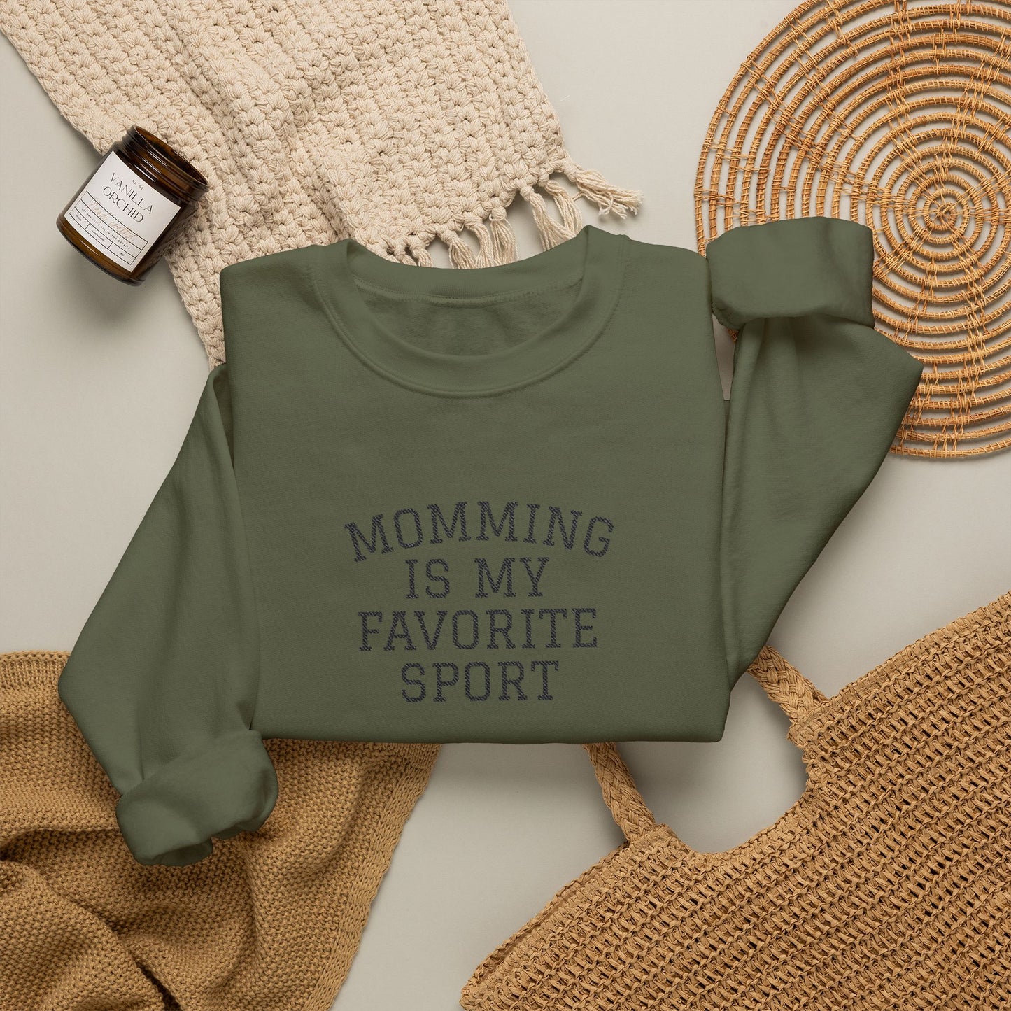 Momming Is My Favorite Sport Embroidered Sweatshirt