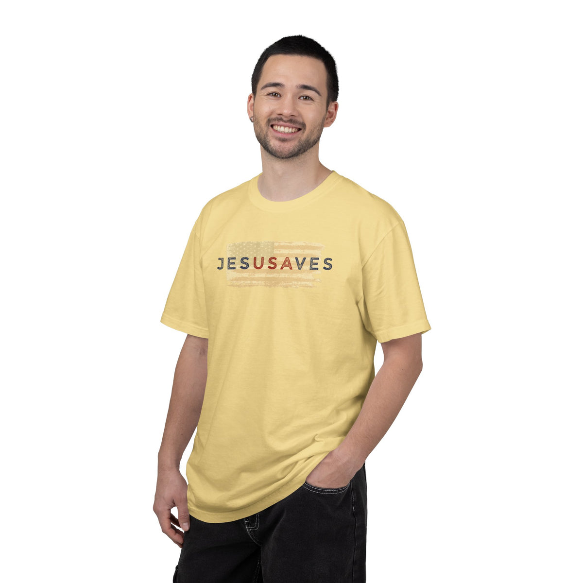 Jesus Saves T‑Shirt — Patriotic Faith Graphic Tee