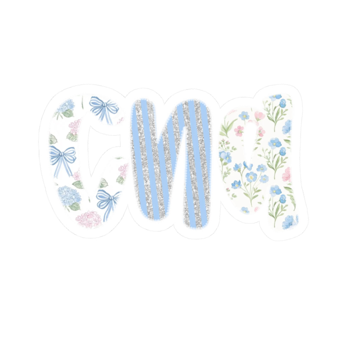 Floral Monogram 'CNA' Kiss-Cut Sticker — Blue Vintage Flowers Laptop Decal