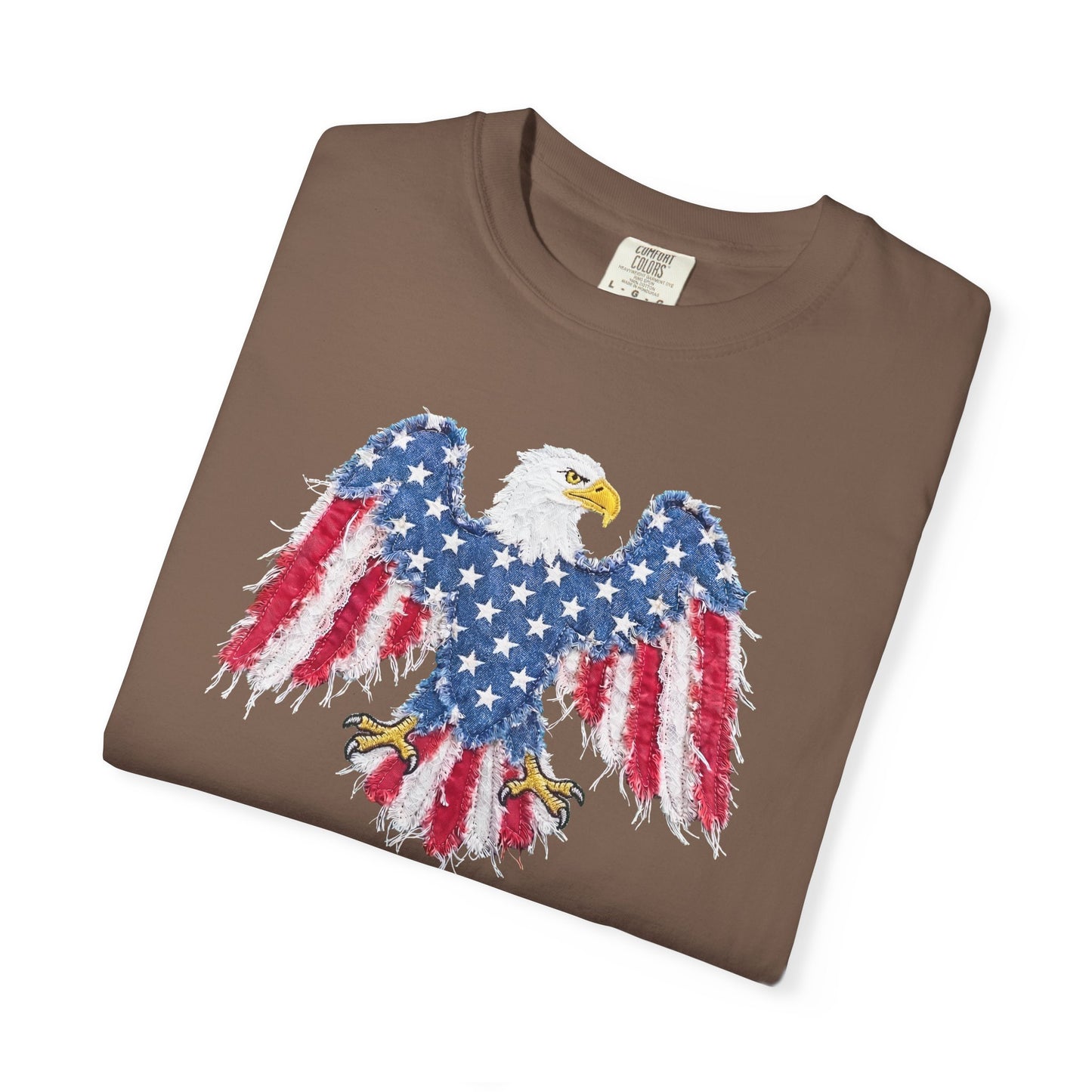 Patriotic Eagle Print T-Shirt — Distressed American Flag Graphic