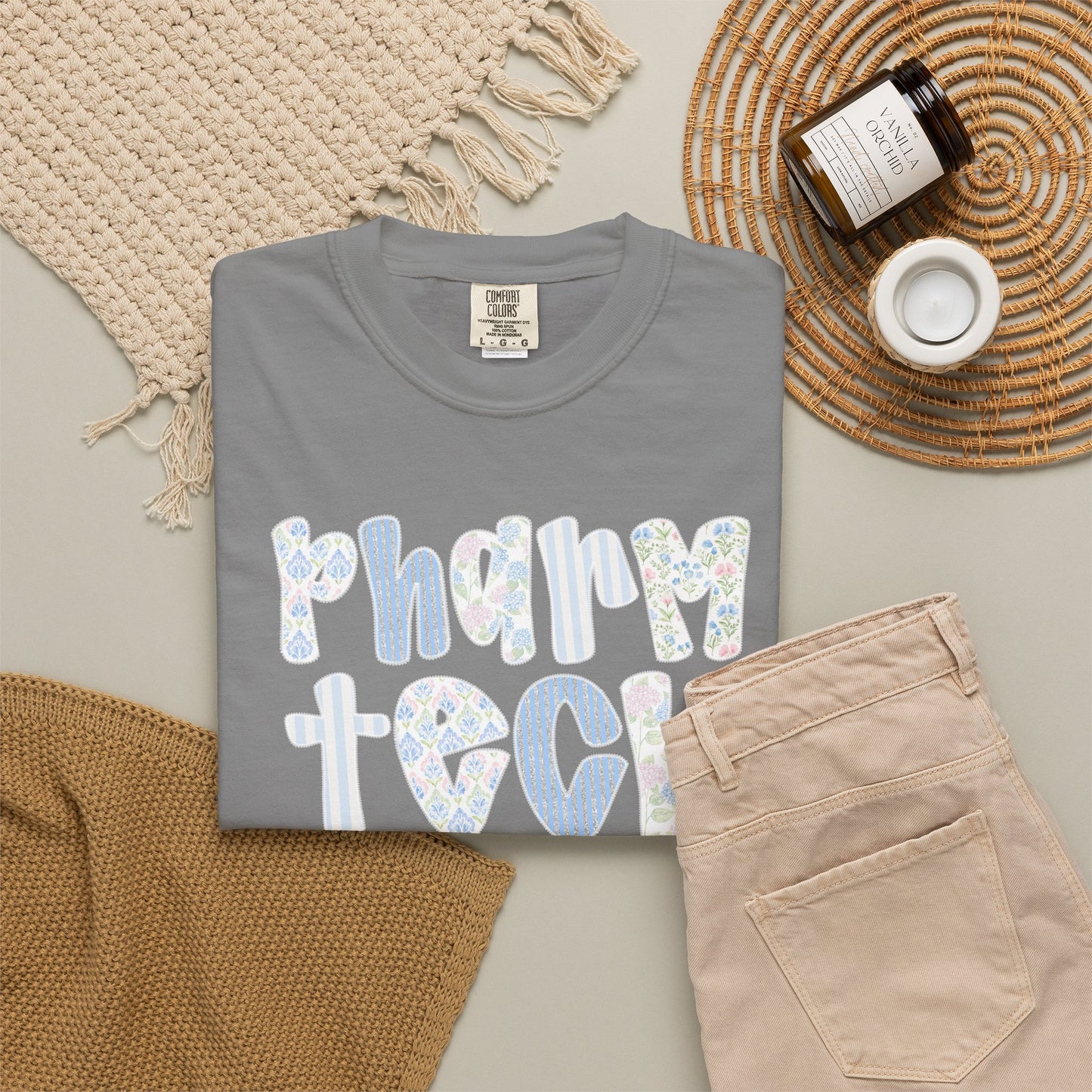 Pharm Tech T-Shirt — Floral Pastel Typography Tee