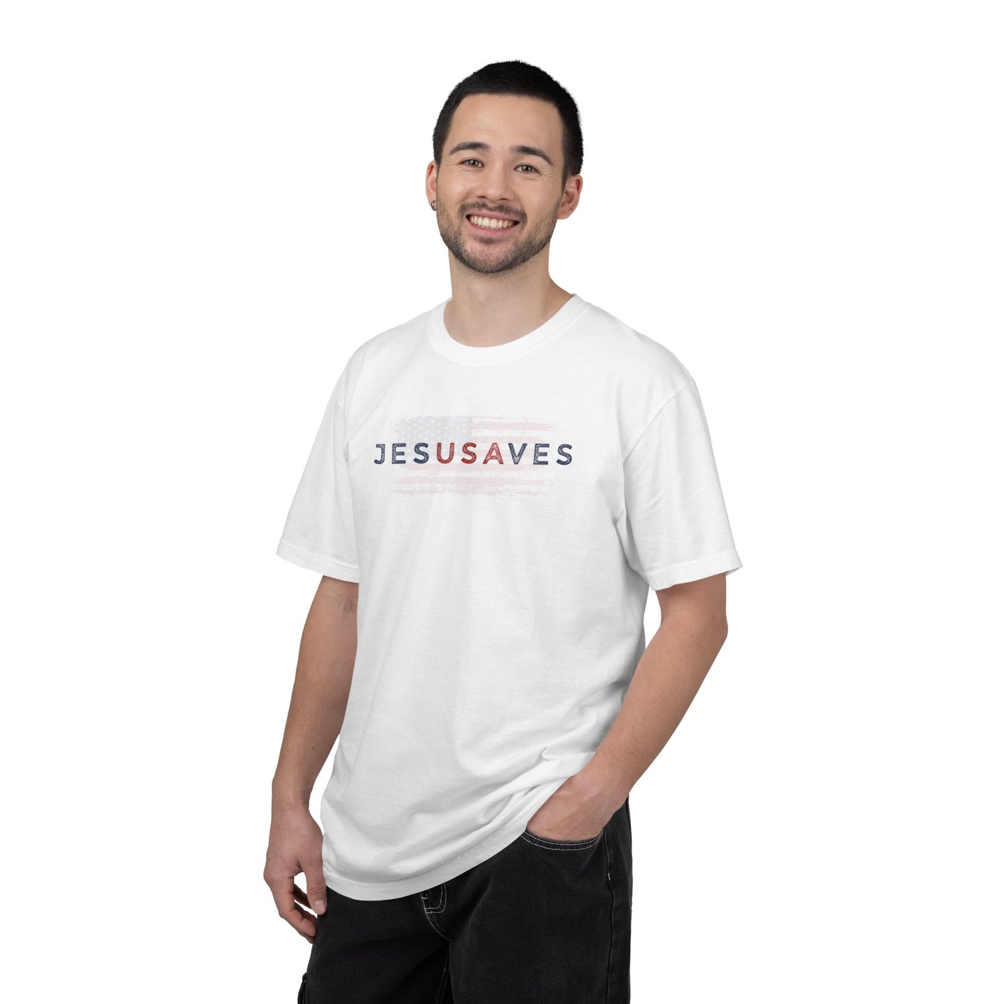 Jesus Saves T‑Shirt — Patriotic Faith Graphic Tee