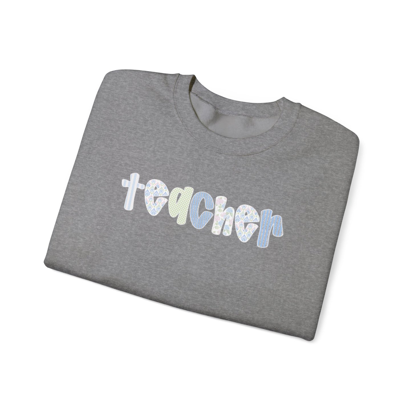 Teacher Floral Crewneck Sweatshirt — Pastel Heart & Flower Teacher Gift