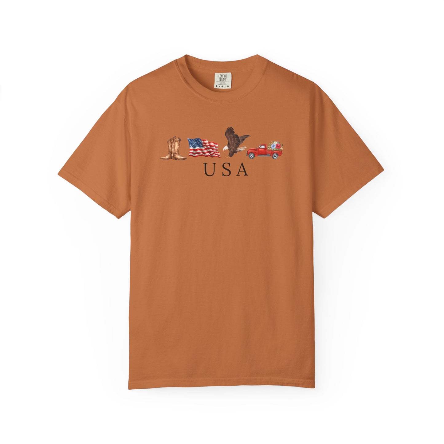 USA Americana Graphic T-Shirt — Boots, Flag, Eagle & Truck Design