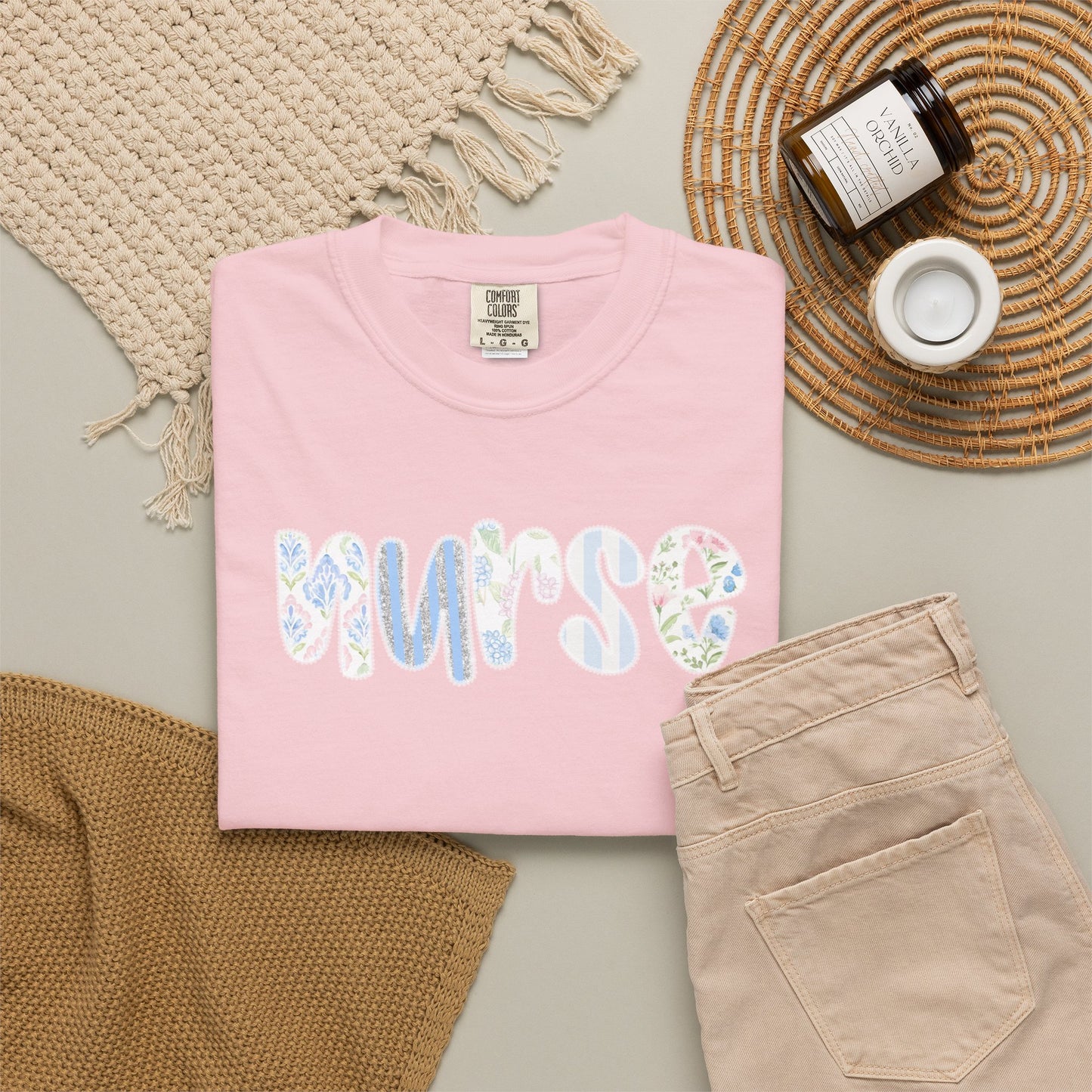 Nurse Floral Script T‑Shirt — Healthcare Appreciation
