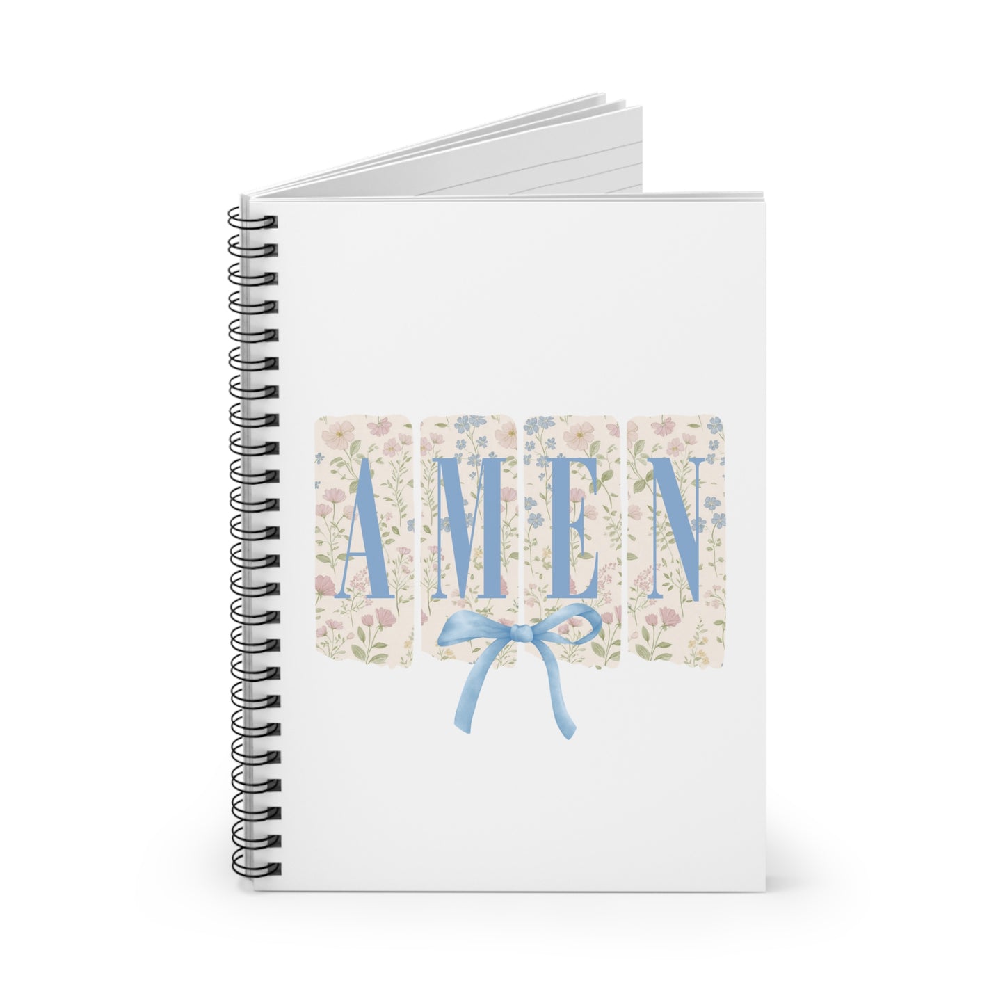 Amen Floral Notebook — Prayer Journal Spiral Notebook with Blue Ribbon