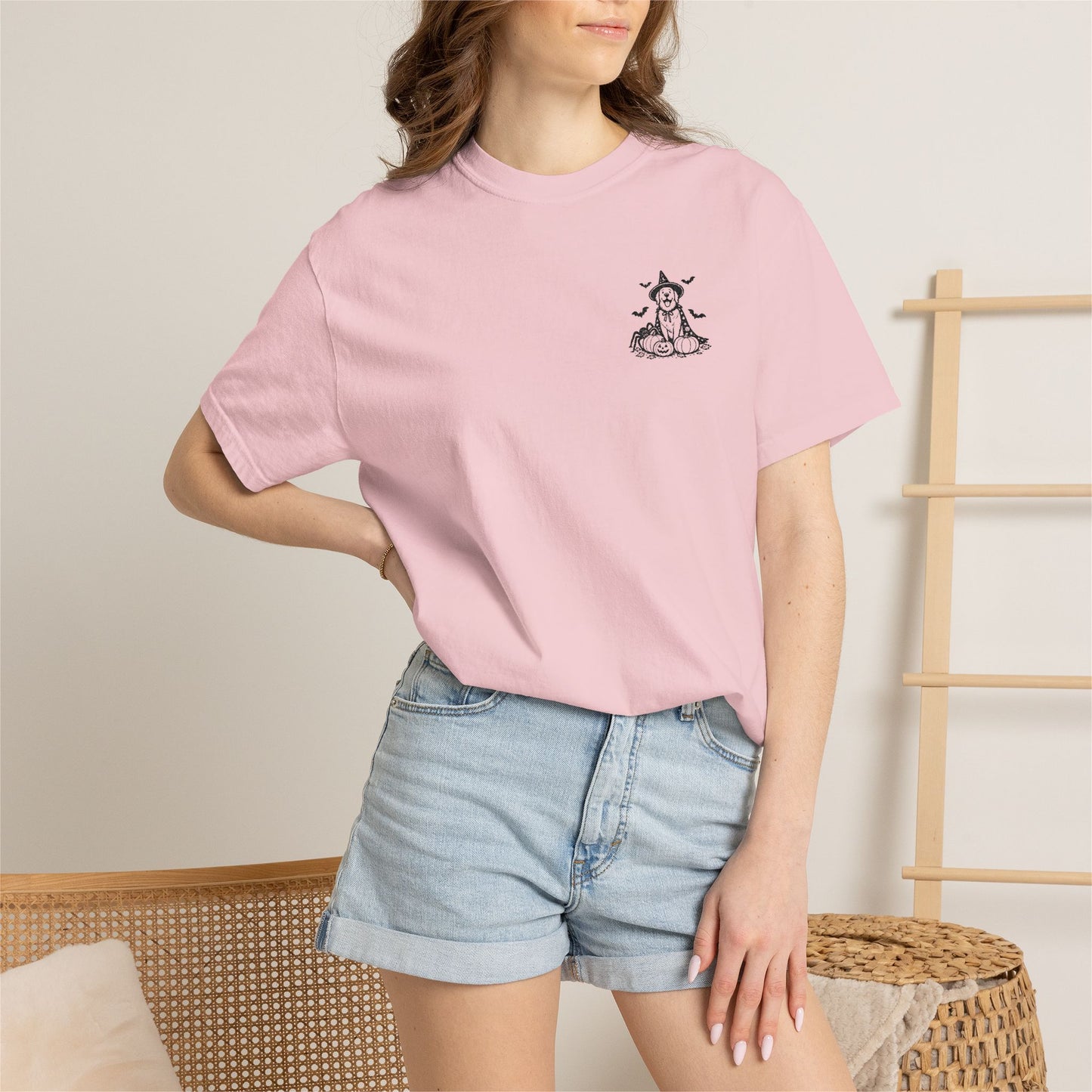 Pocket Spooky Golden Retriever Fall T-Shirt — Embroidered