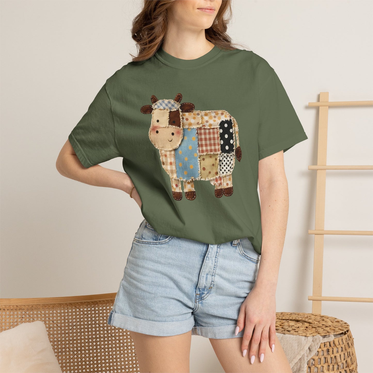 Patchwork Cow Print T-Shirt — Cute Farm Animal Graphic Tee