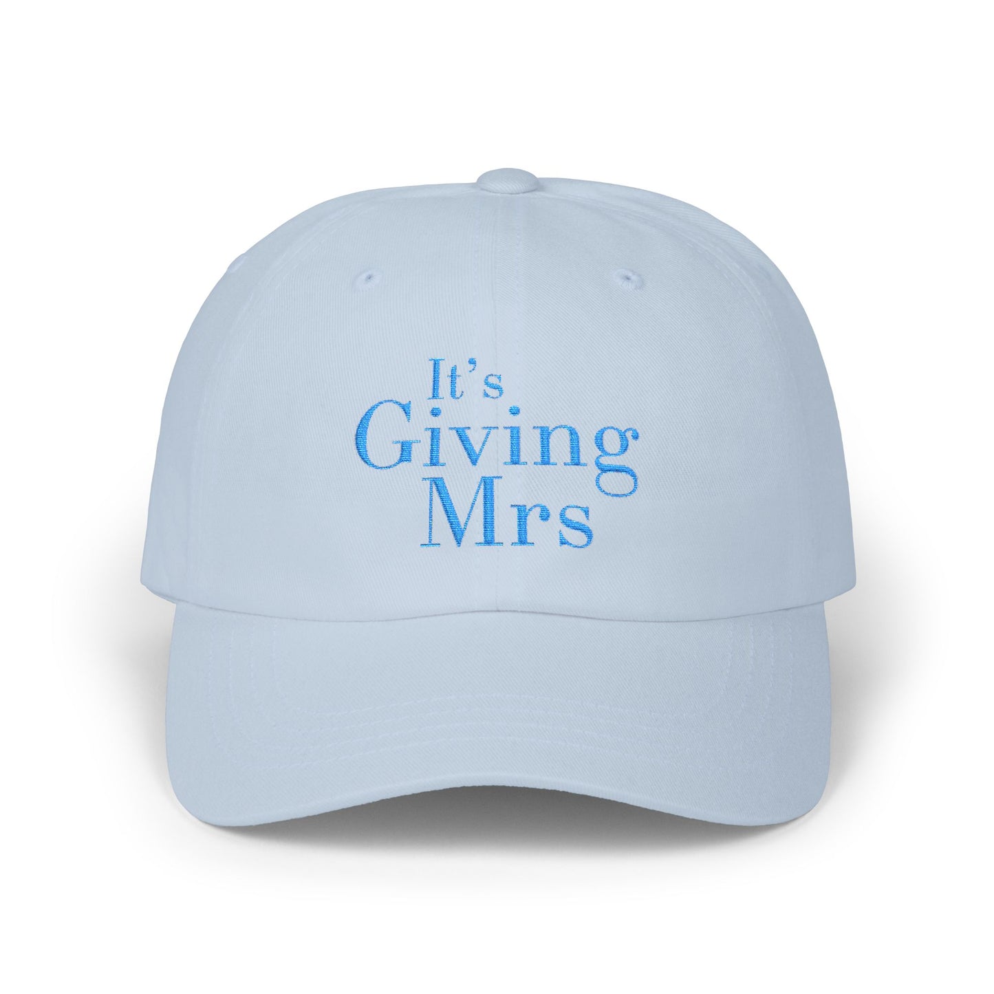 Dad Cap — "It's Giving Mrs" Embroidered White Baseball Hat