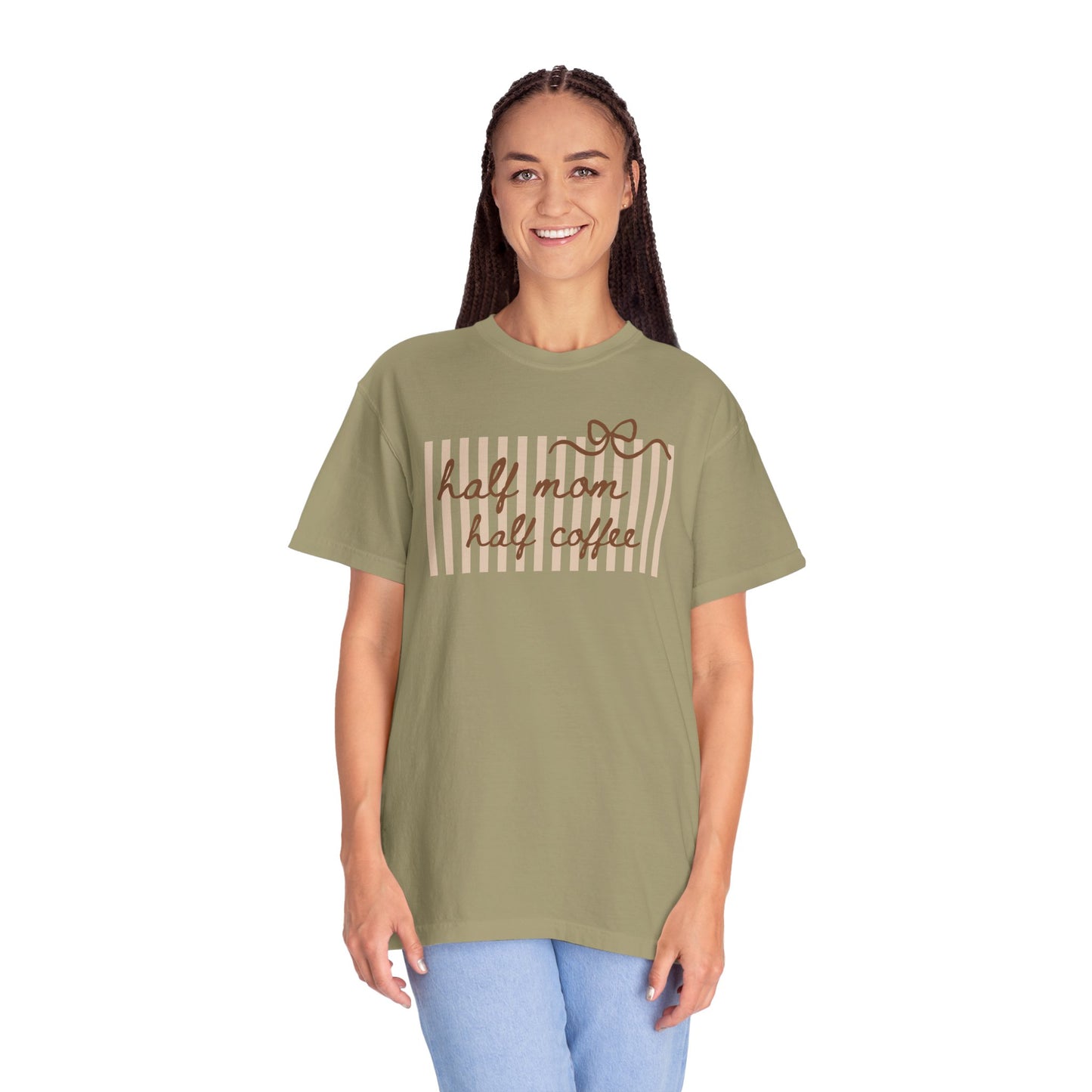 Half Mom Half Coffee T-Shirt — Cute Striped Coffee Mom Tee