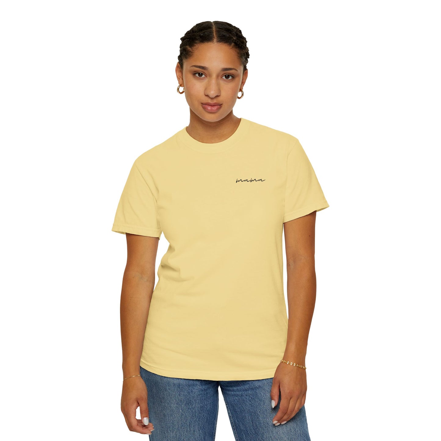 Mama Script Tee — Minimalist Embroidered "Mama" T-Shirt