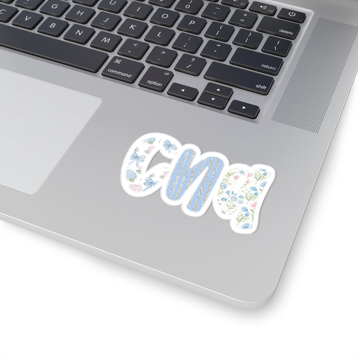 Floral Monogram 'CNA' Kiss-Cut Sticker — Blue Vintage Flowers Laptop Decal