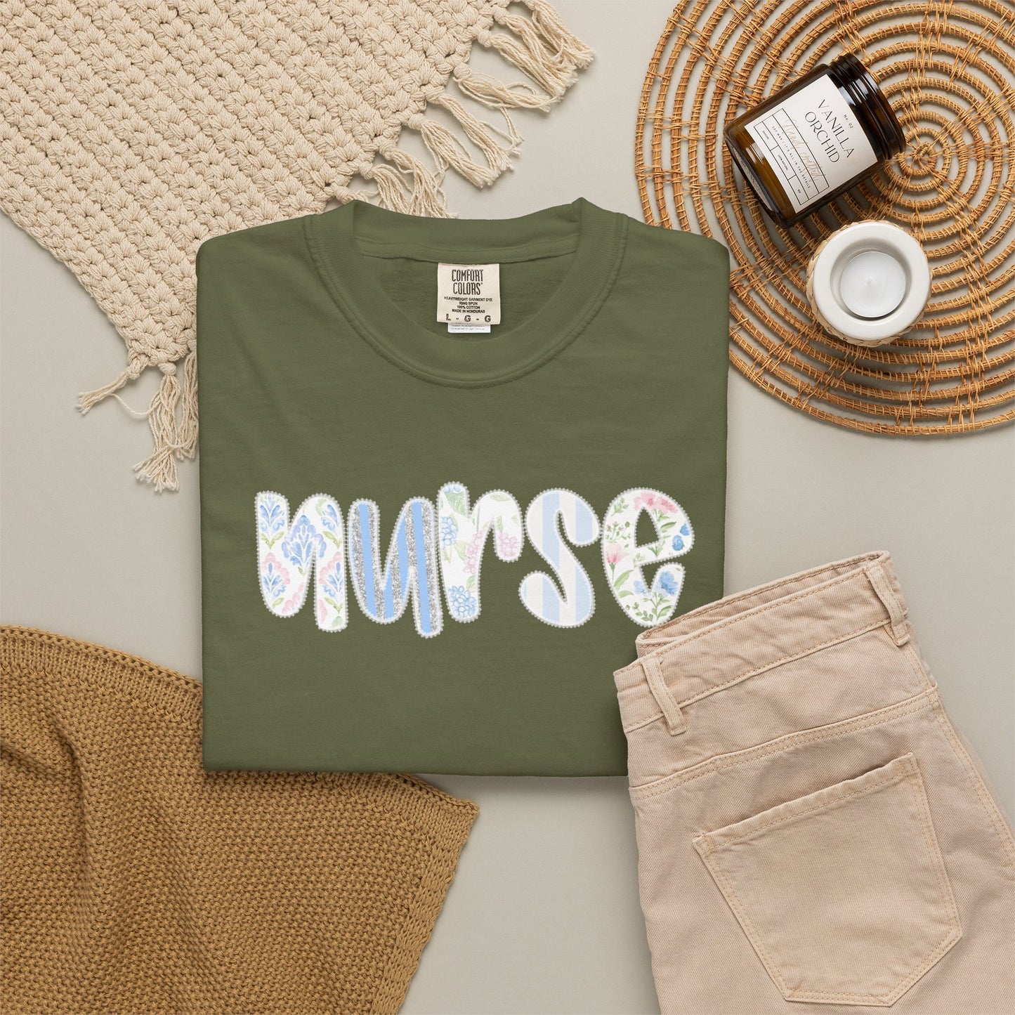 Nurse Floral Script T‑Shirt — Healthcare Appreciation