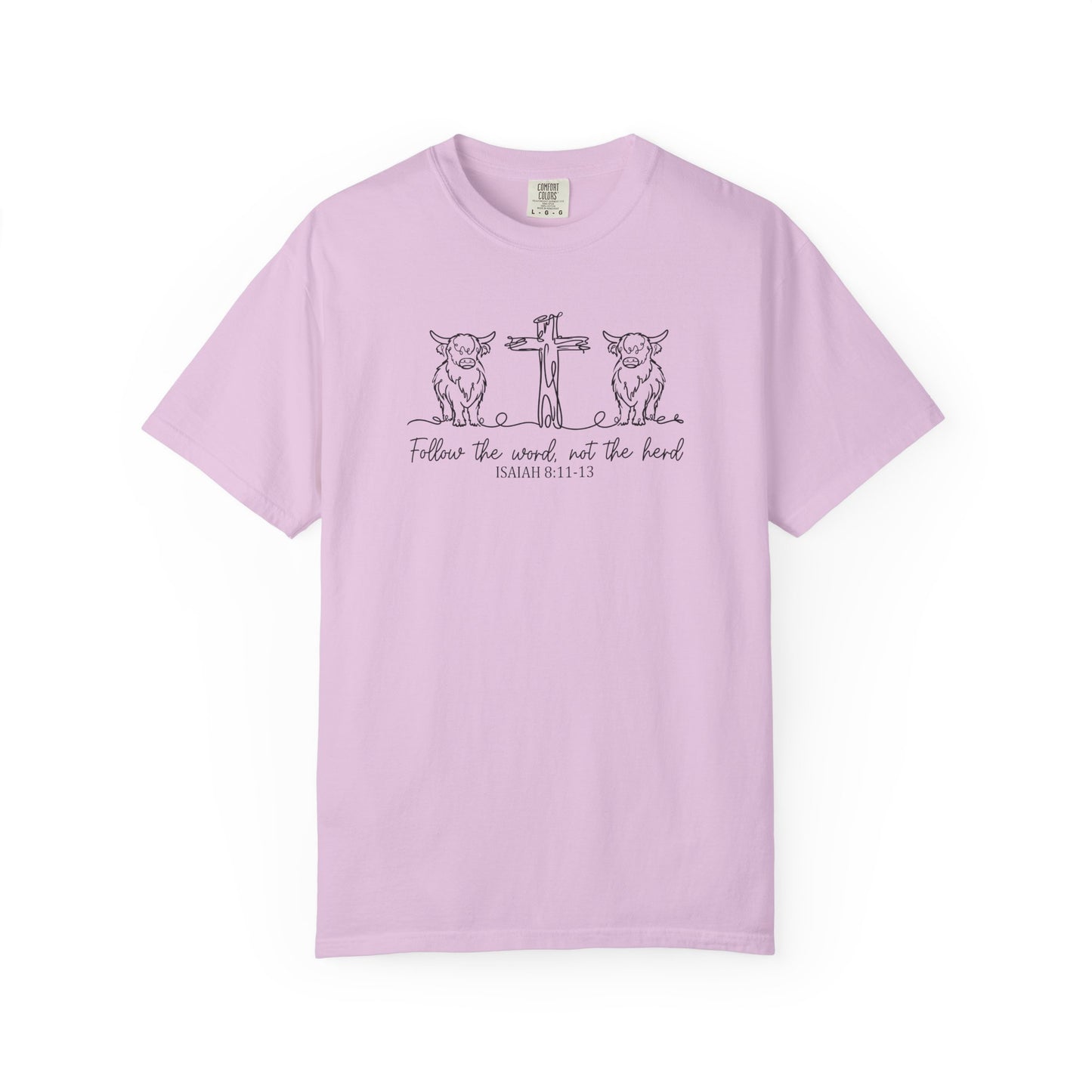 Christian Cross & Cow T-Shirt — "Follow the Word, Not the Herd" Graphic Tee