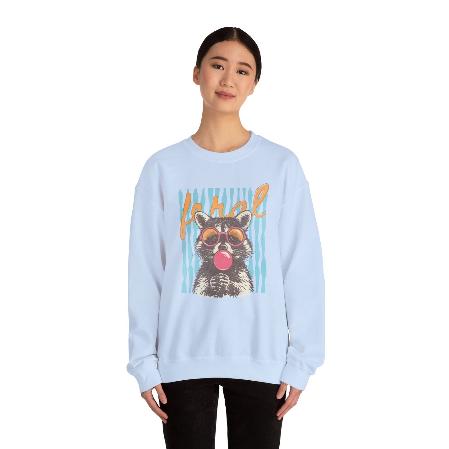 Crewneck Sweatshirt — Retro Raccoon Bubblegum Design