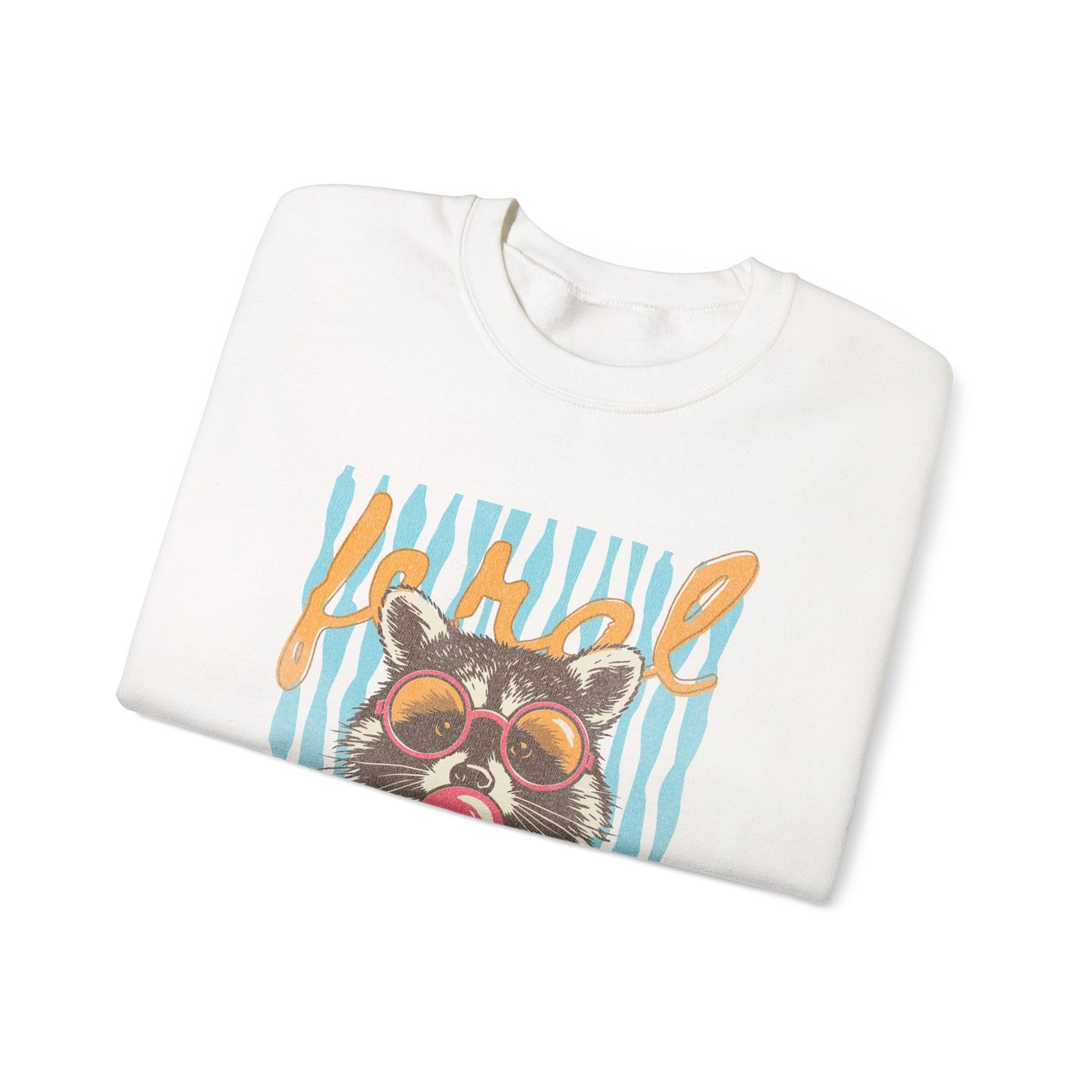 Crewneck Sweatshirt — Retro Raccoon Bubblegum Design